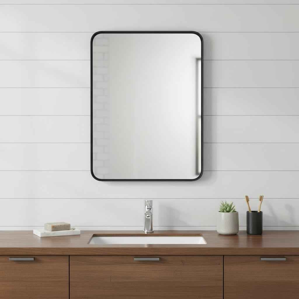 35" Black Metal Floating Framed Bathroom Vanity Mirror