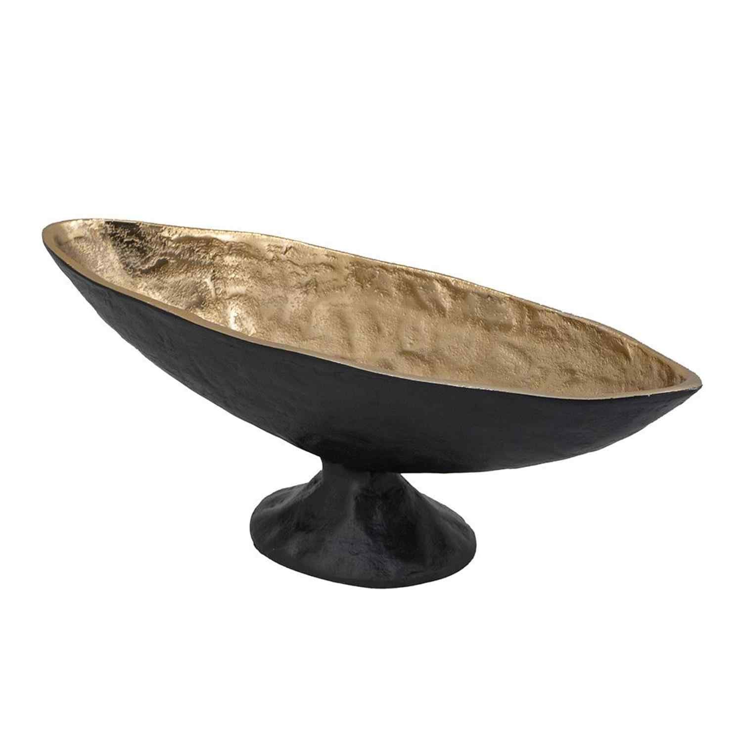 14" Black And Gold Aluminum Oval Pedestal Centerpiece Bowl - Kitchen & Dining