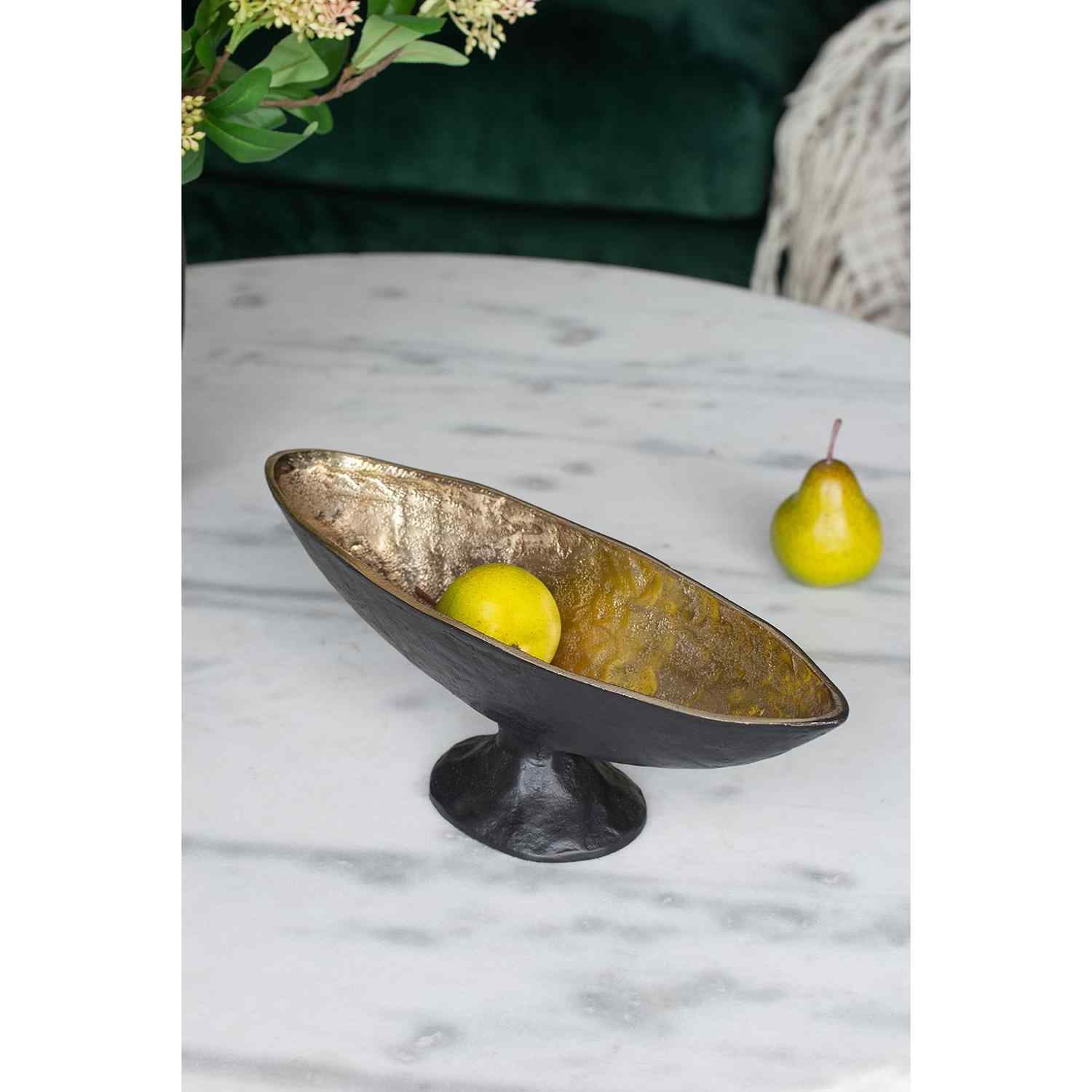 14" Black And Gold Aluminum Oval Pedestal Centerpiece Bowl - Kitchen & Dining