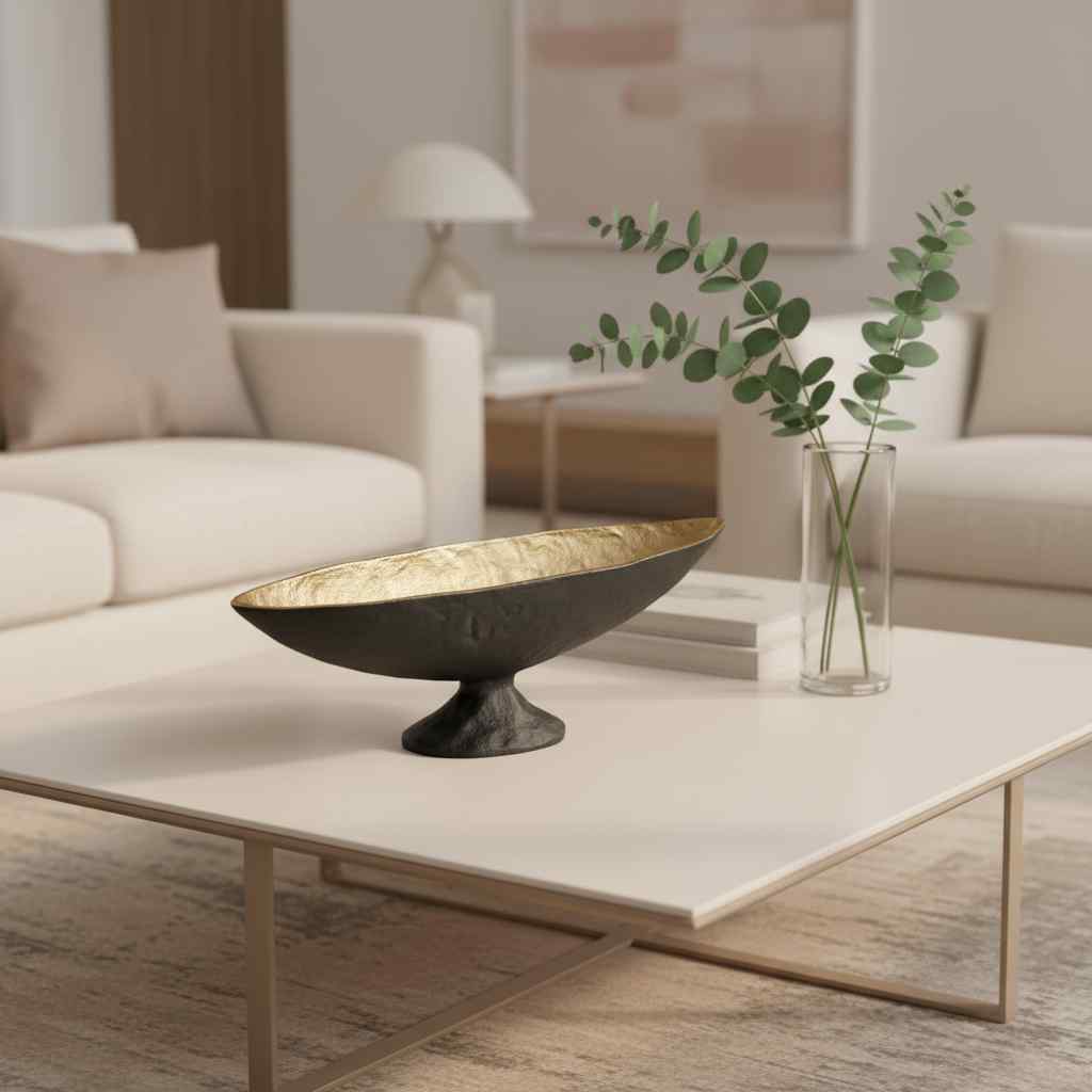 14" Black And Gold Aluminum Oval Pedestal Centerpiece Bowl - Kitchen & Dining