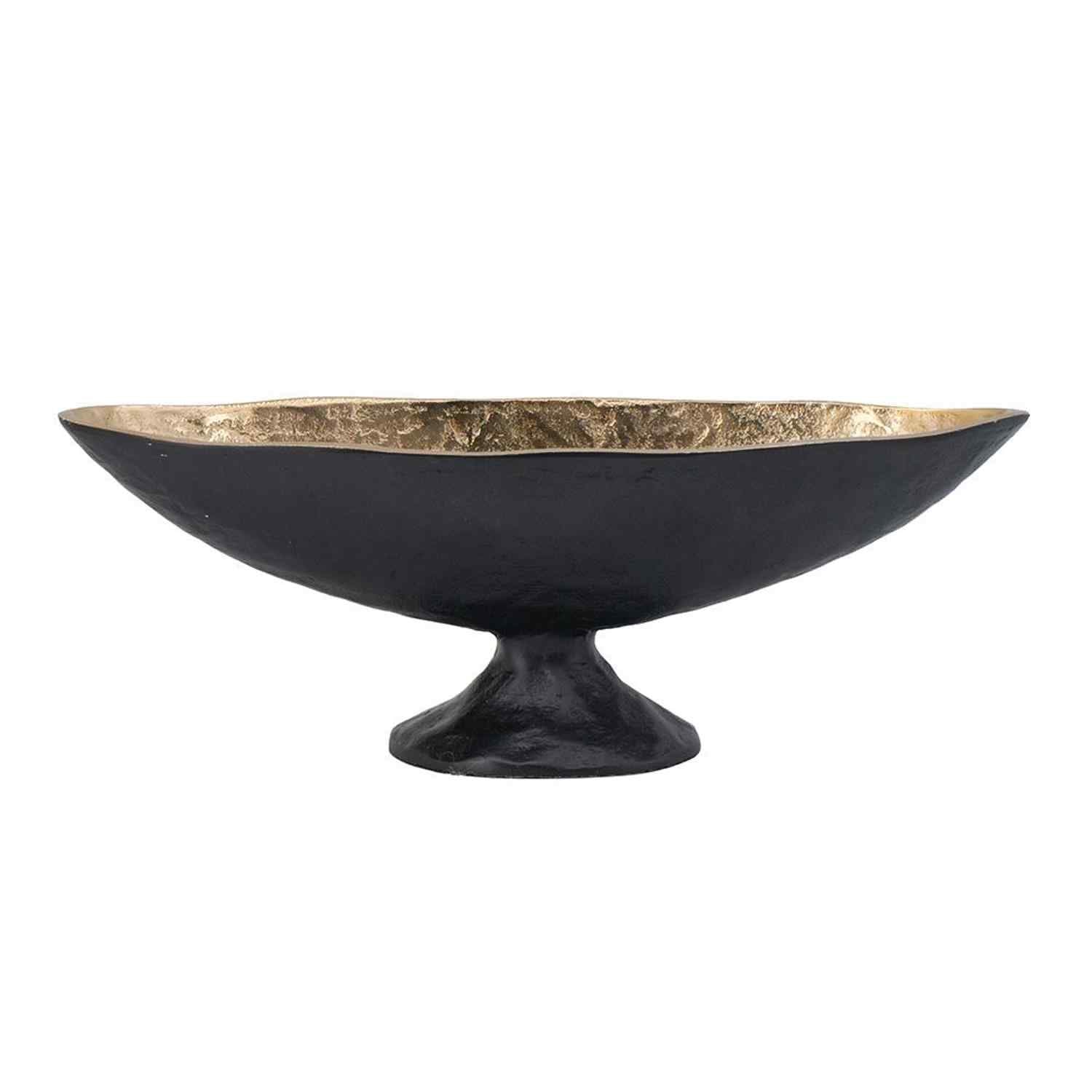 14" Black And Gold Aluminum Oval Pedestal Centerpiece Bowl - Kitchen & Dining