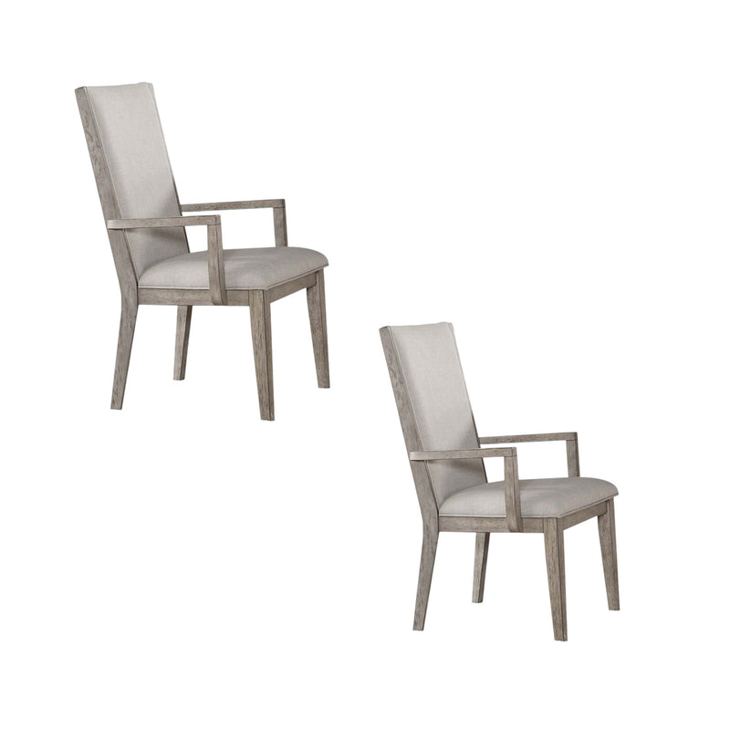 Set of Two Gray Fabric And Solid Wood Dining Arm Chairs - Kitchen & Dining