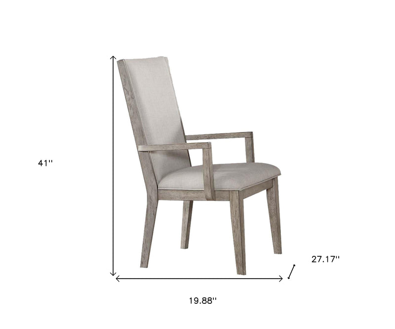 Set of Two Gray Fabric And Solid Wood Dining Arm Chairs - Kitchen & Dining