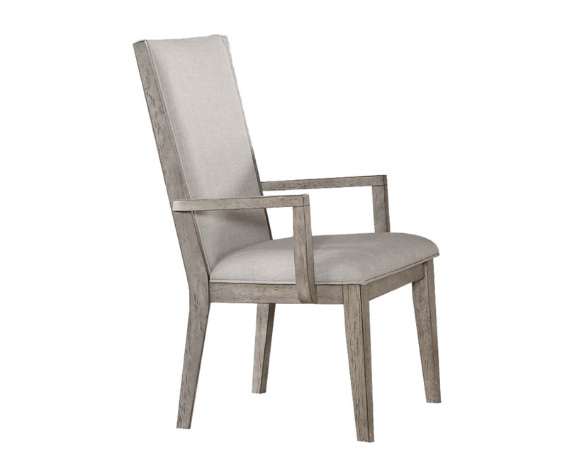 Set of Two Gray Fabric And Solid Wood Dining Arm Chairs - Kitchen & Dining