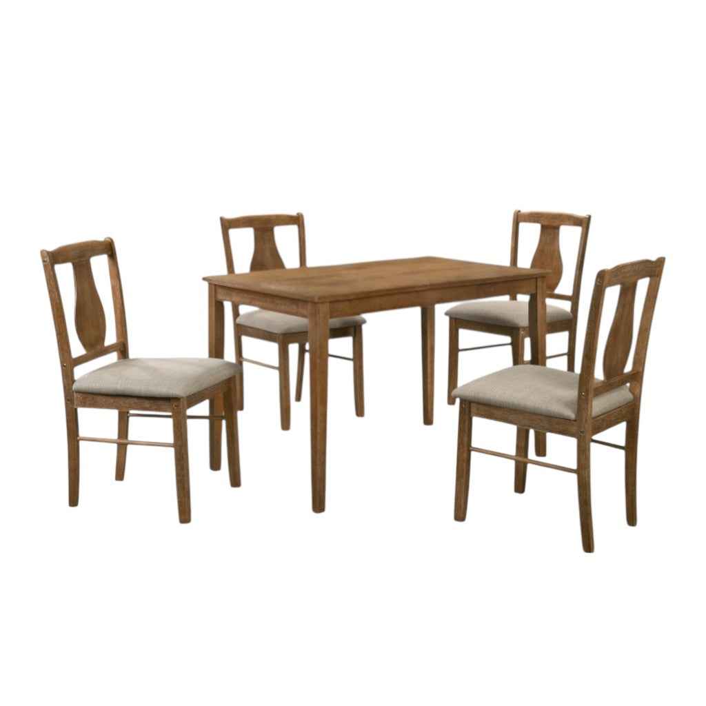 Five Piece Oak Solid Wood Dining Set with Four Chairs