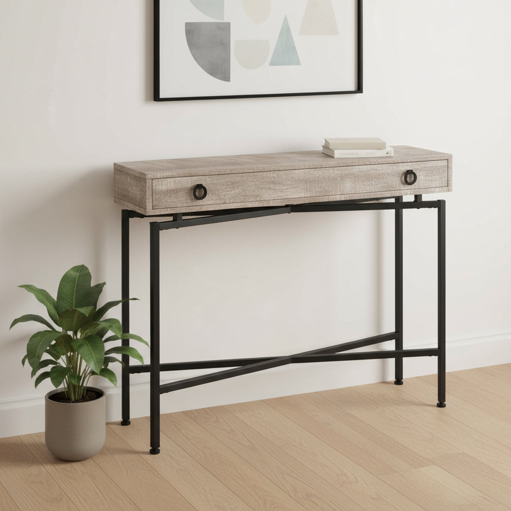 43" Taupe And Black Cross Leg Console Table - Living Room