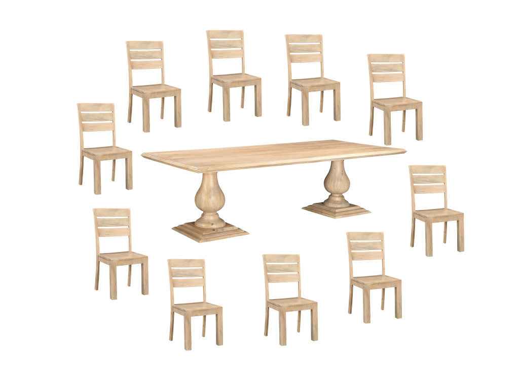 11 Piece Beige Solid Wood Dining Set with 10