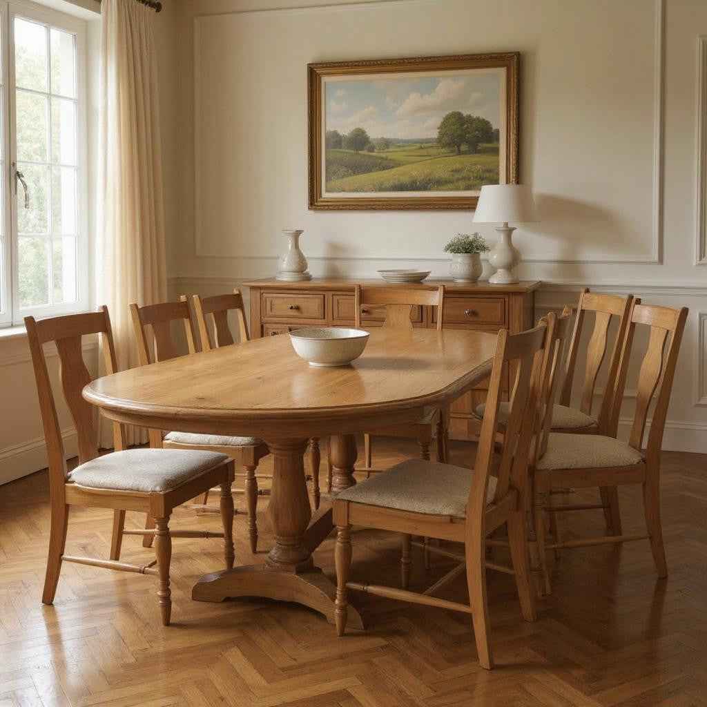 11 Piece Beige Solid Wood Dining Set with 10