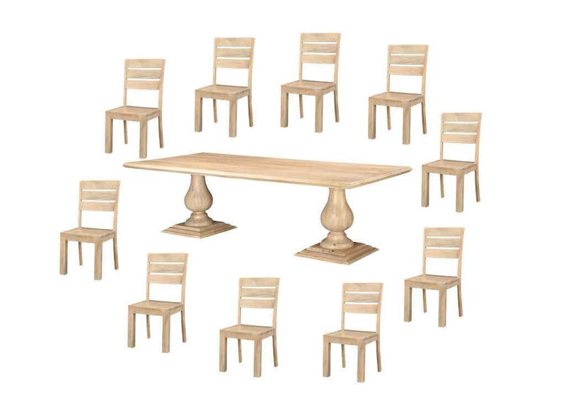 11 Piece Beige Solid Wood Dining Set with 10