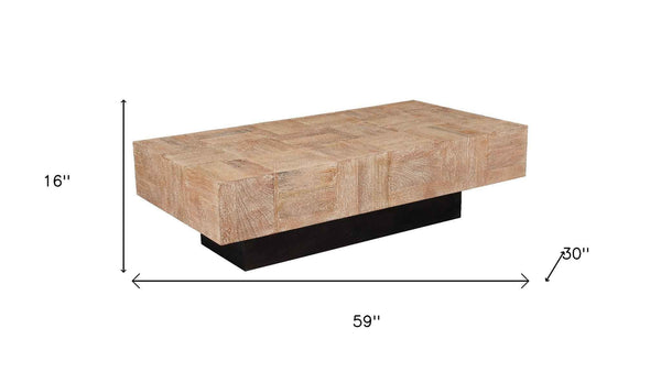 59" Natural and Black Solid Wood Block Coffee Table