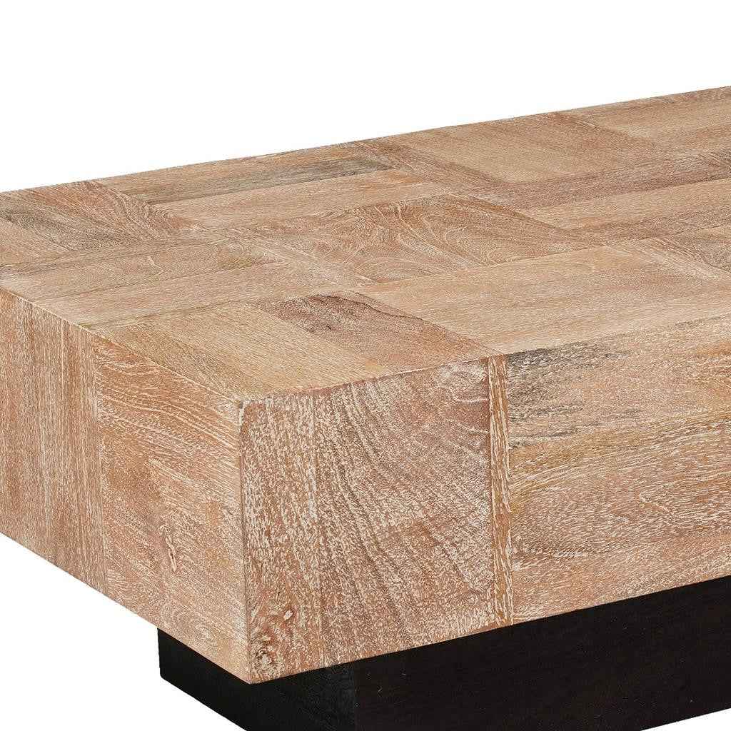 59" Natural and Black Solid Wood Block Coffee Table