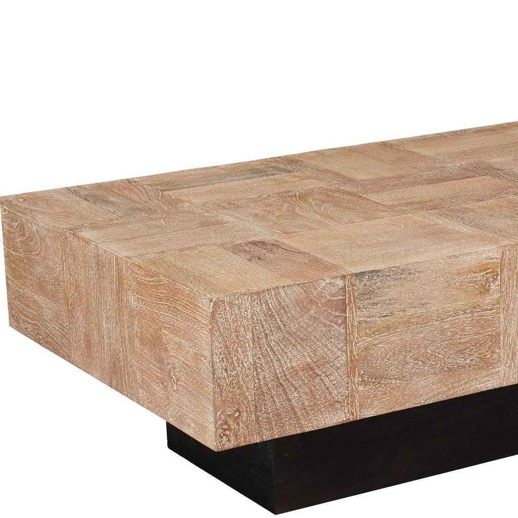 59" Natural and Black Solid Wood Block Coffee Table