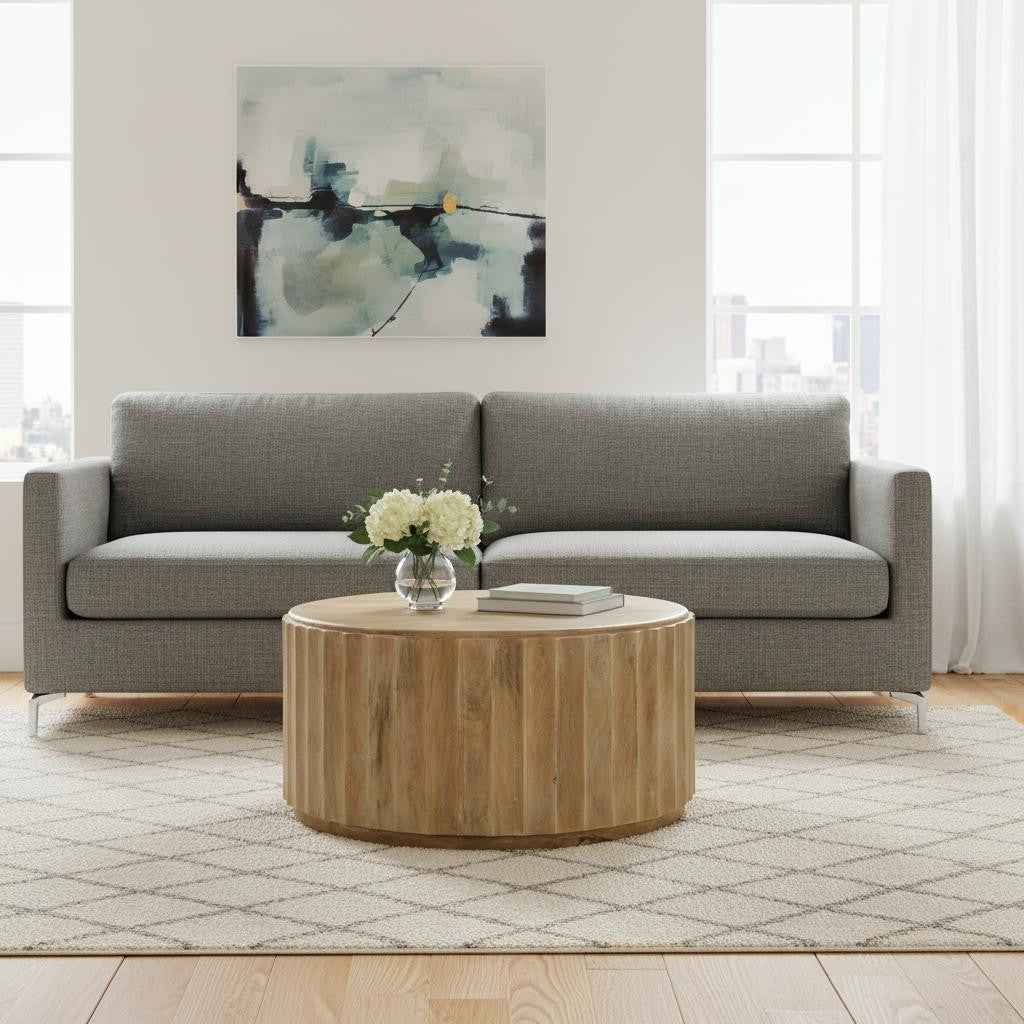 36" Brown Solid Wood Round Solid Coffee Table