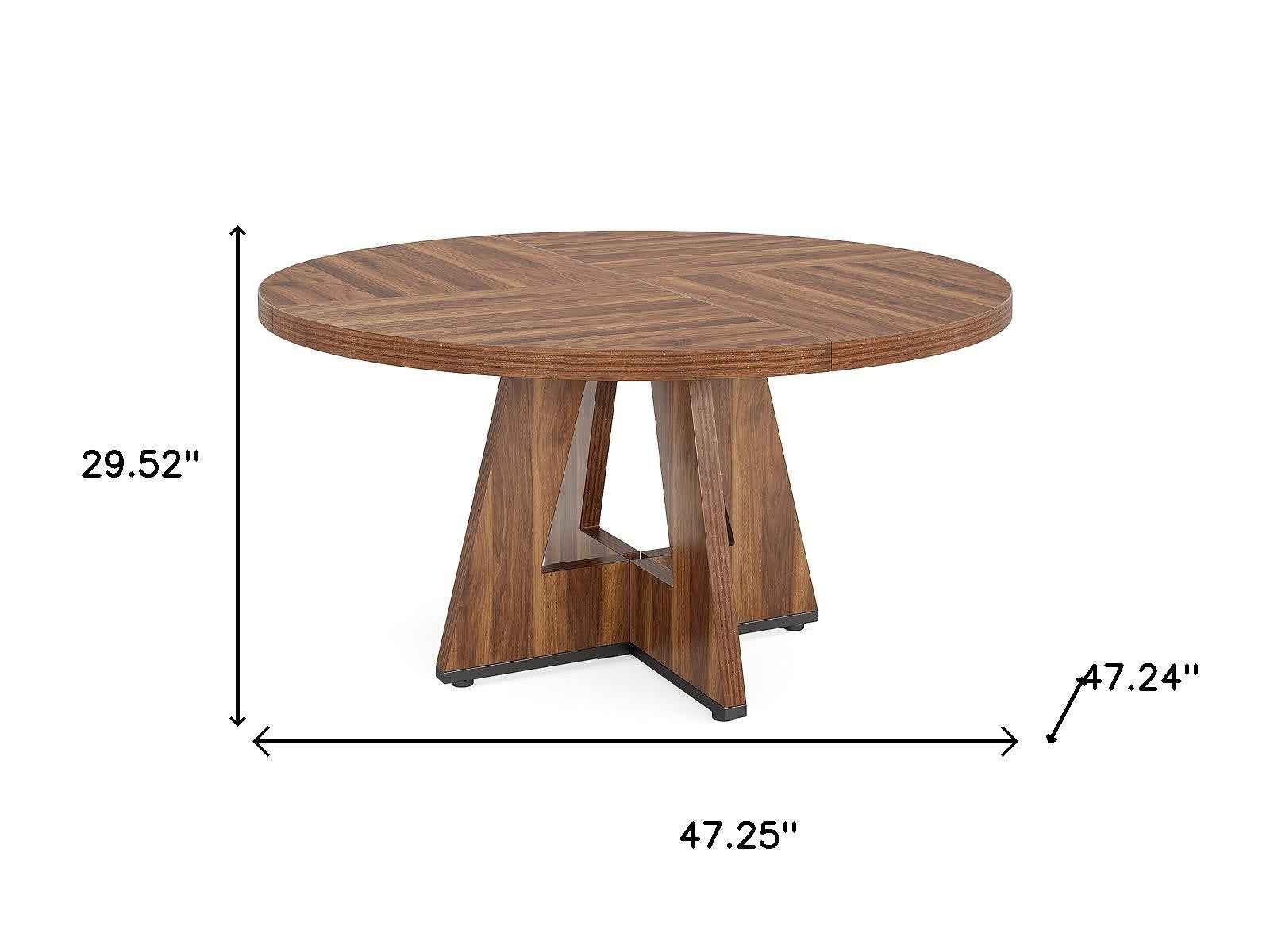 47" Brown Solid Wood Pedestal Base Round Top Dining Table