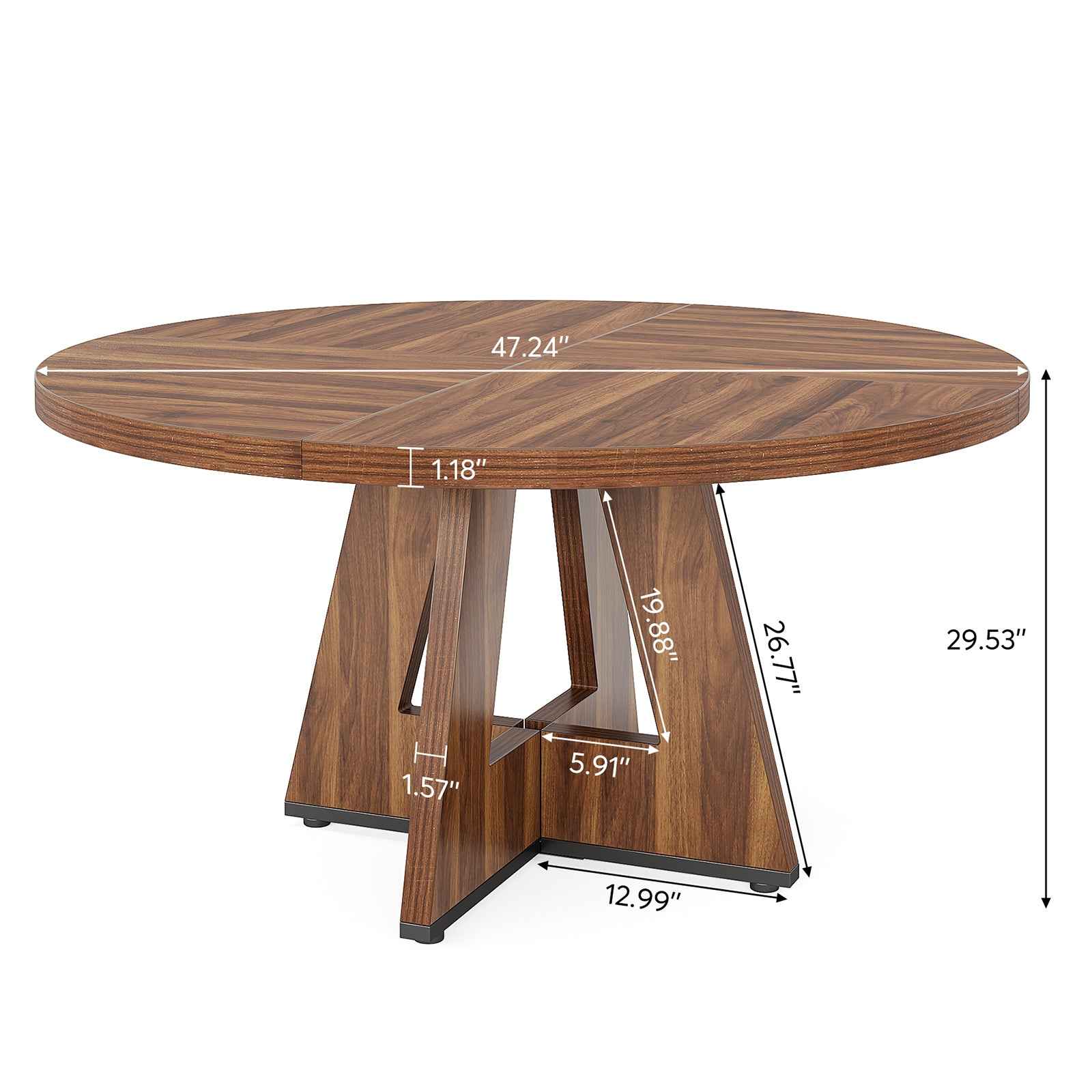 47" Brown Solid Wood Pedestal Base Round Top Dining Table