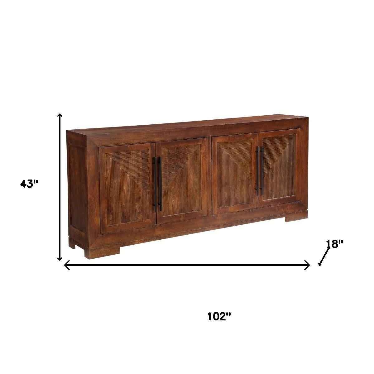 102" Dark Brown Solid Wood Sideboard with Four Doors