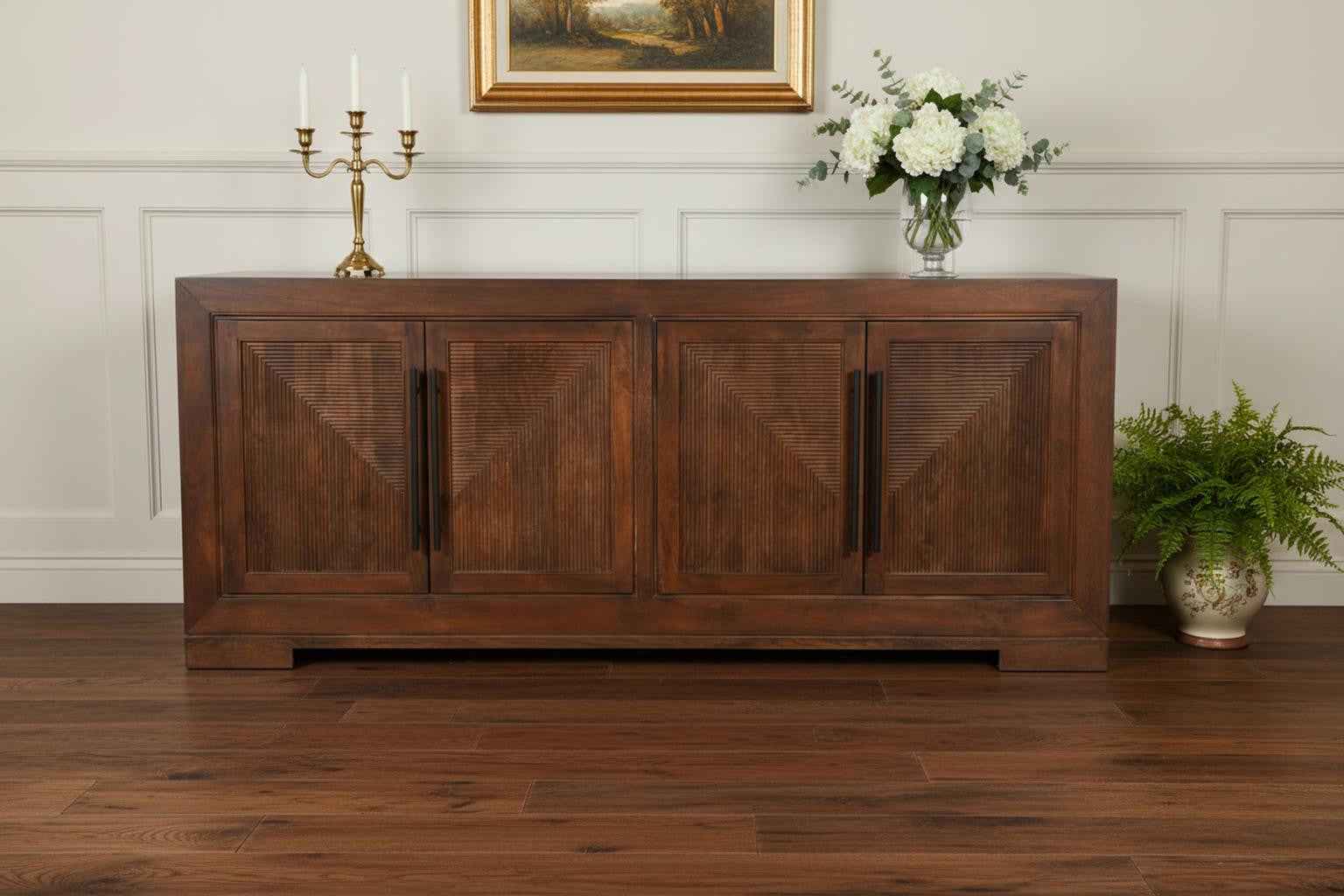 102" Dark Brown Solid Wood Sideboard with Four Doors