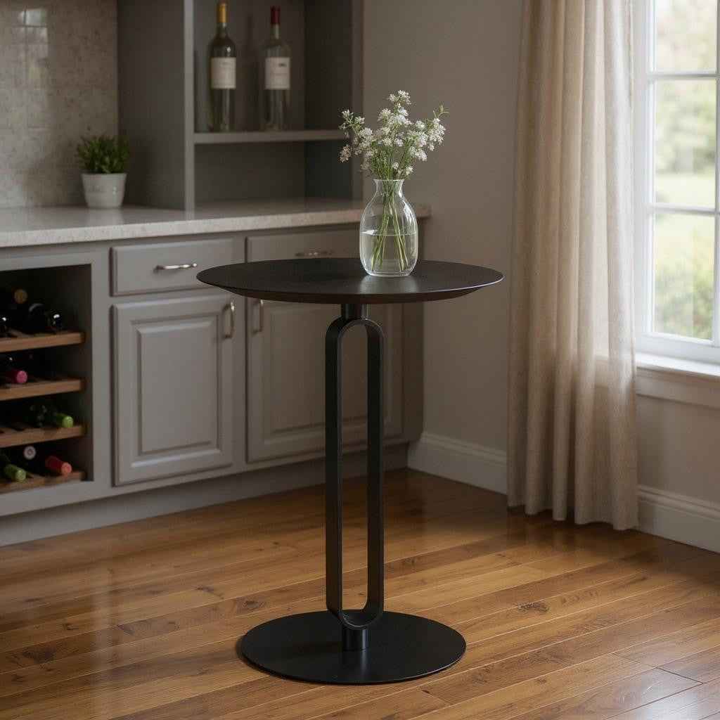 24" Black Wood and Steel Rounded Bar Table