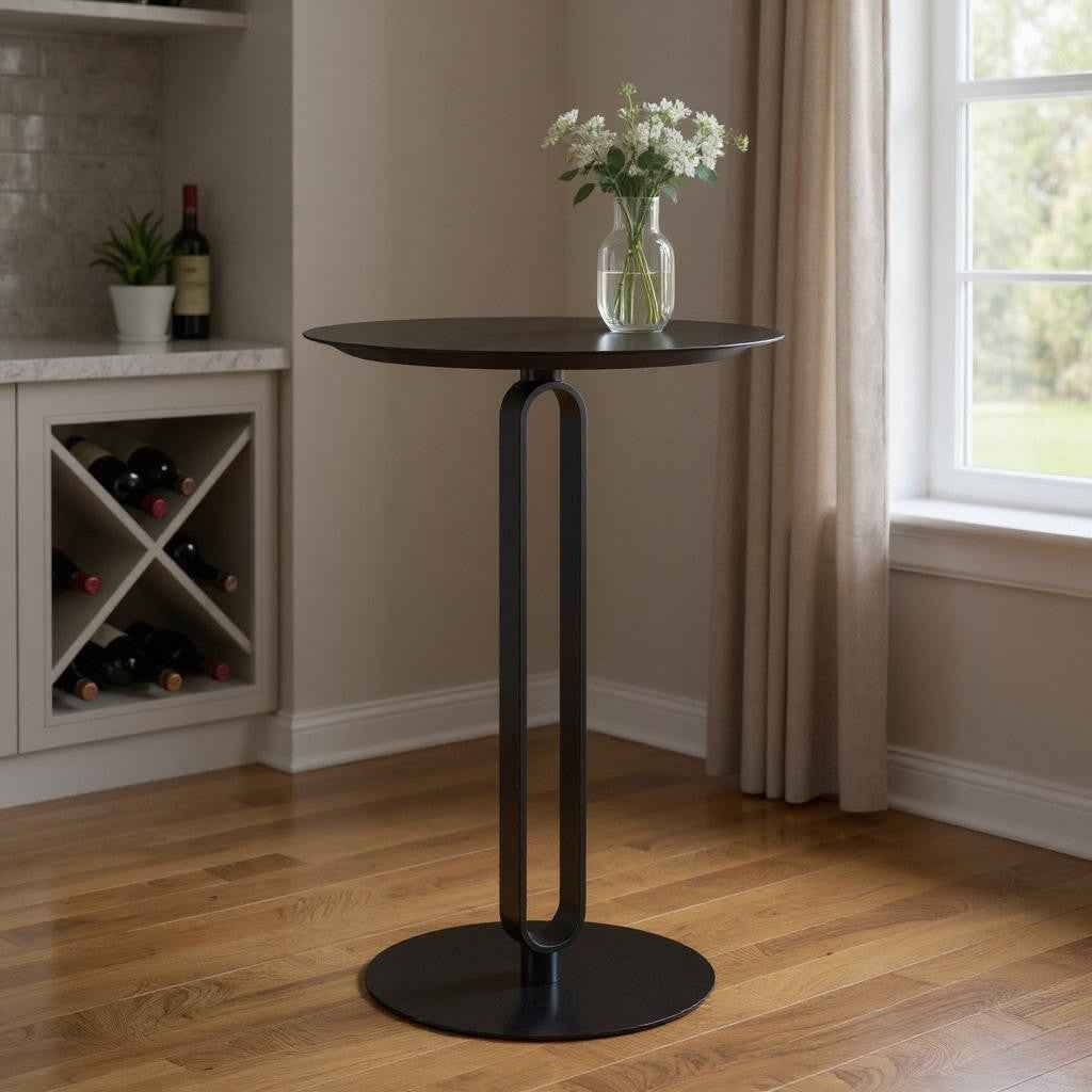 24" Black Wood and Steel Rounded Bar Table