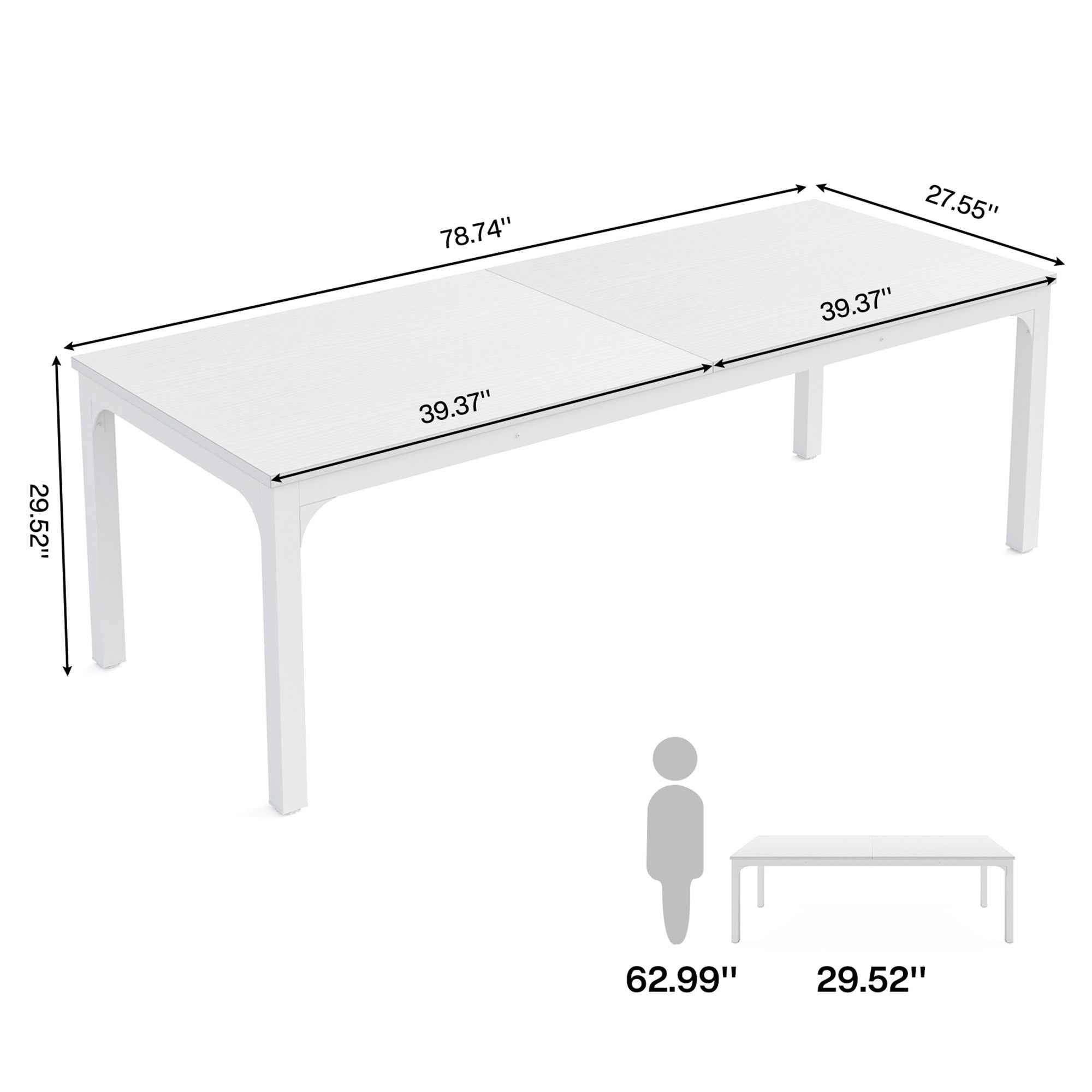 46" White Solid Wood Dining Table