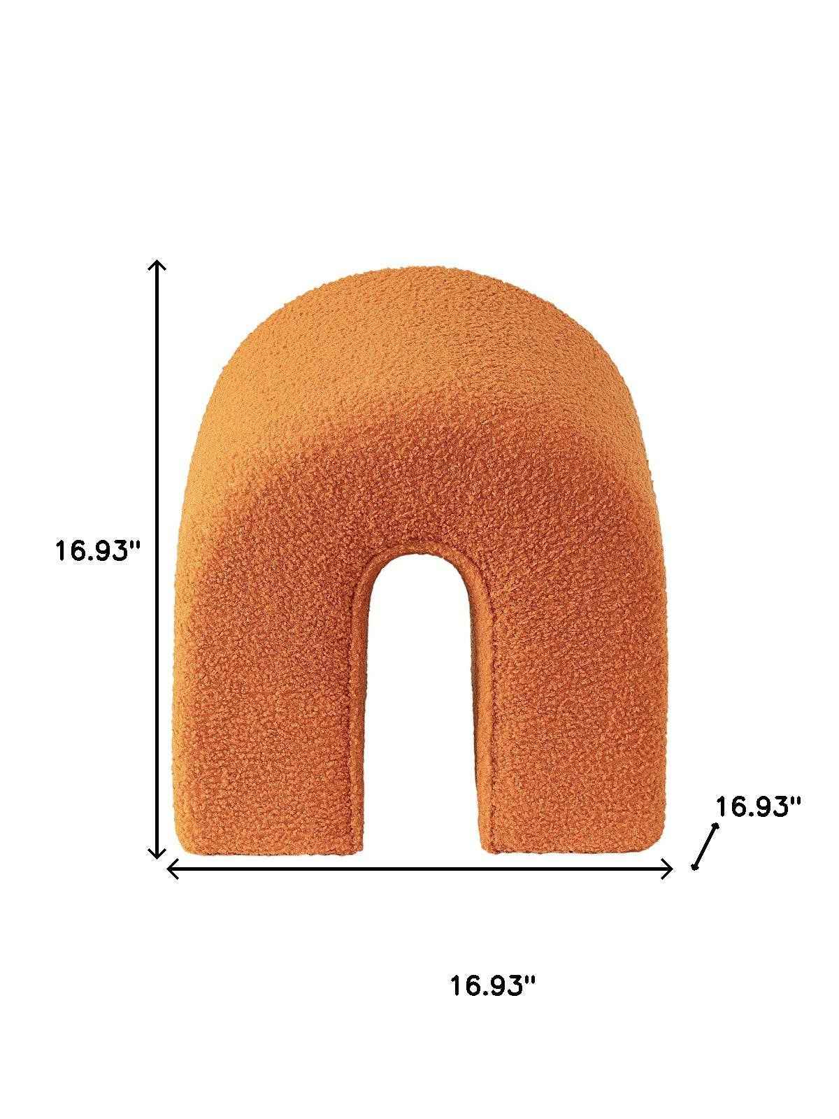 17" Orange Boucle Oval Footstool Ottoman