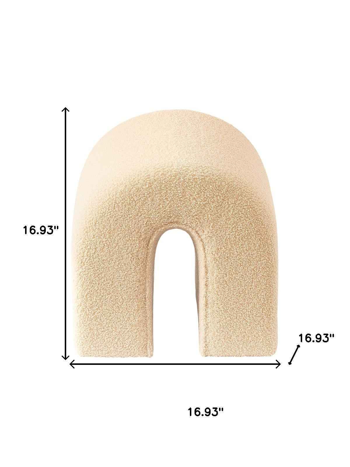 17" Beige Boucle Oval Footstool Ottoman