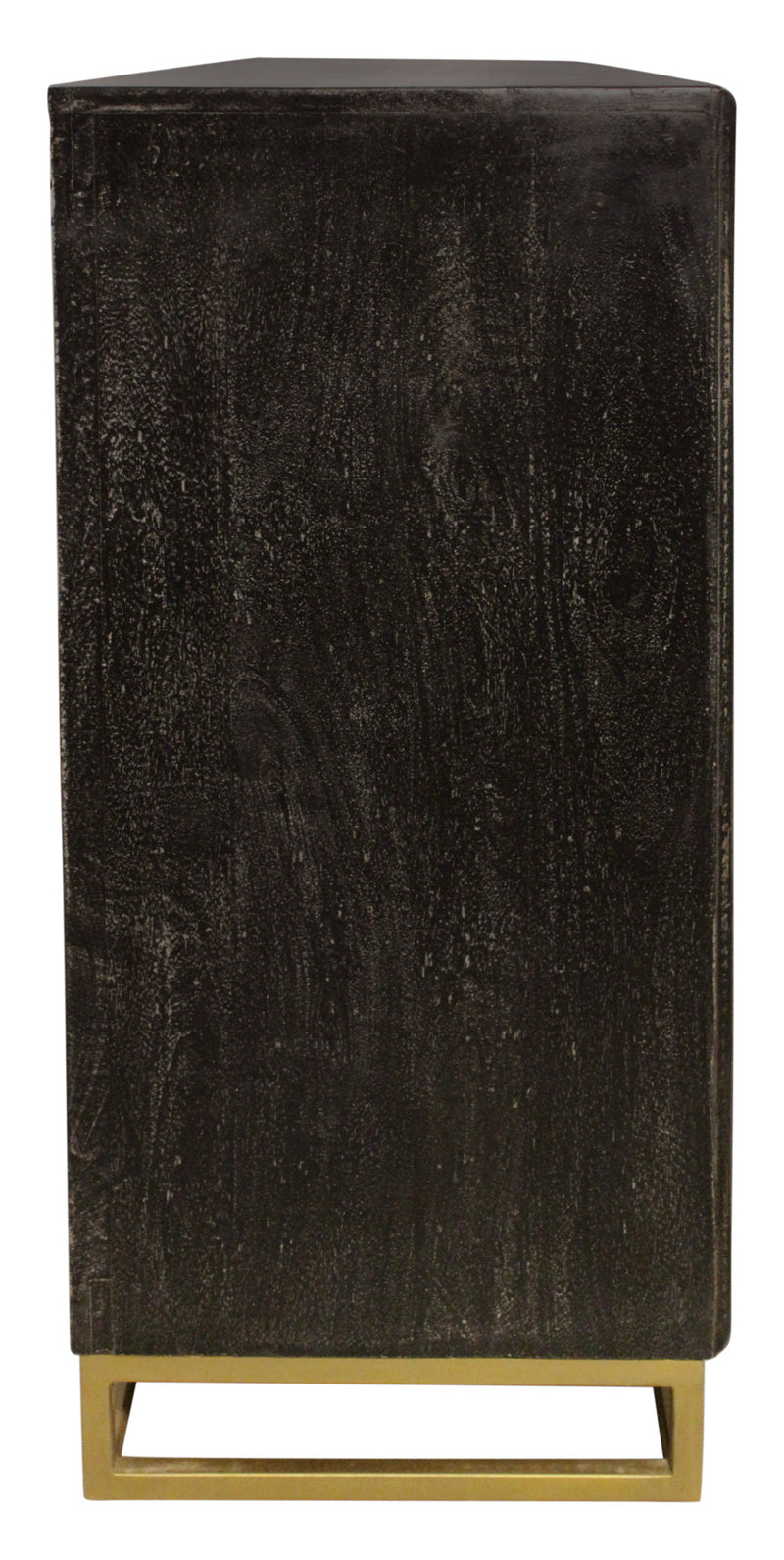 76" Black Distressed Solid Wood Carved Geometric Sideboard with Four Doors