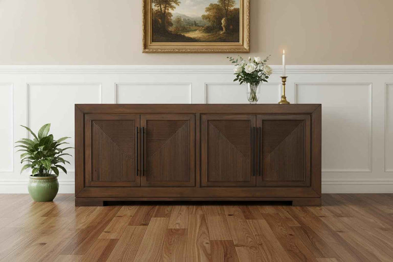 102" Dark Brown Solid Wood Sideboard with Four Doors