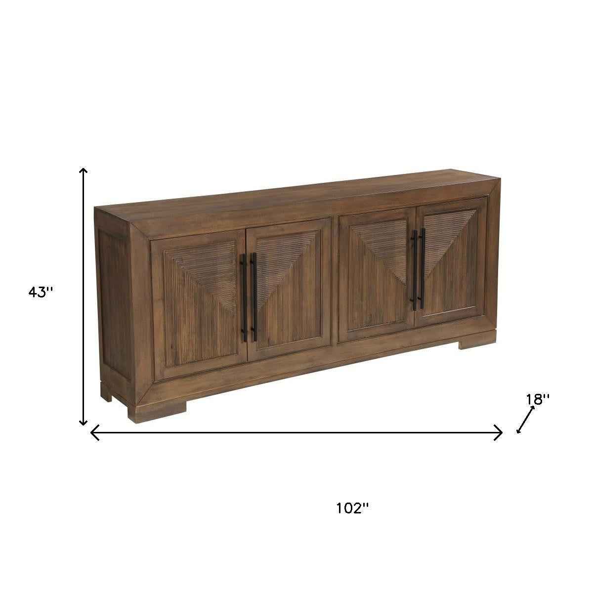 102" Dark Brown Solid Wood Sideboard with Four Doors