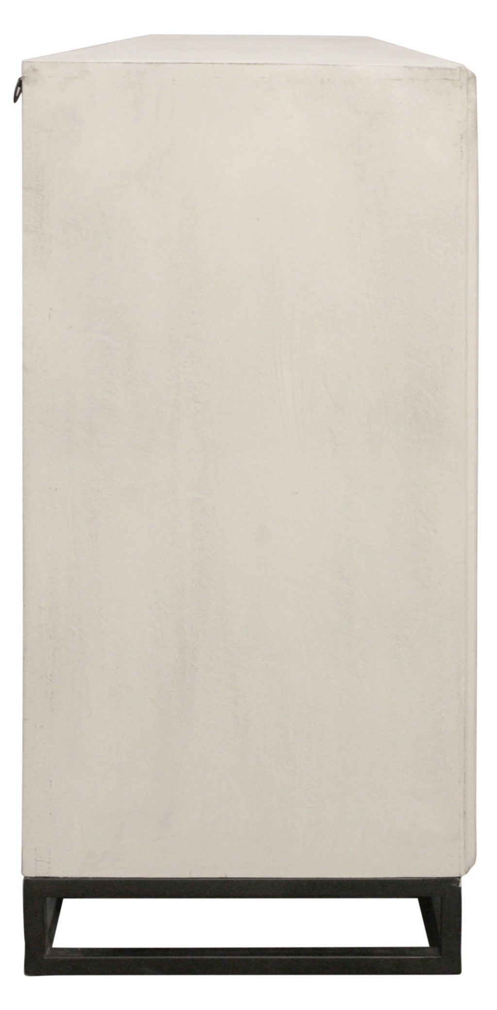 76" Antiqued White Distressed Solid Wood Carved Geometric Sideboard with Four Doors