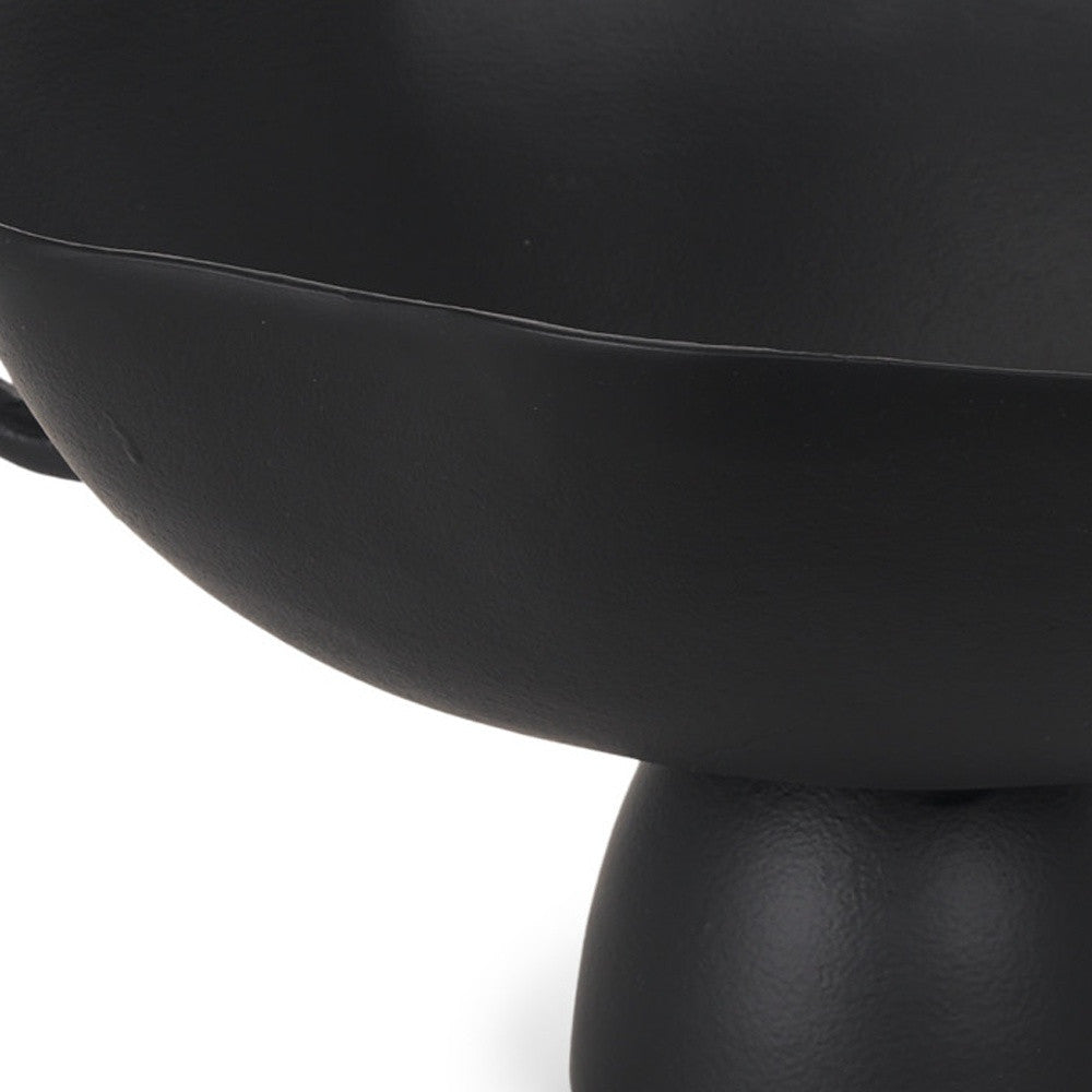 16" Black Metal Wavy Edge Round Pedestal Centerpiece Bowl With Handles - Kitchen & Dining