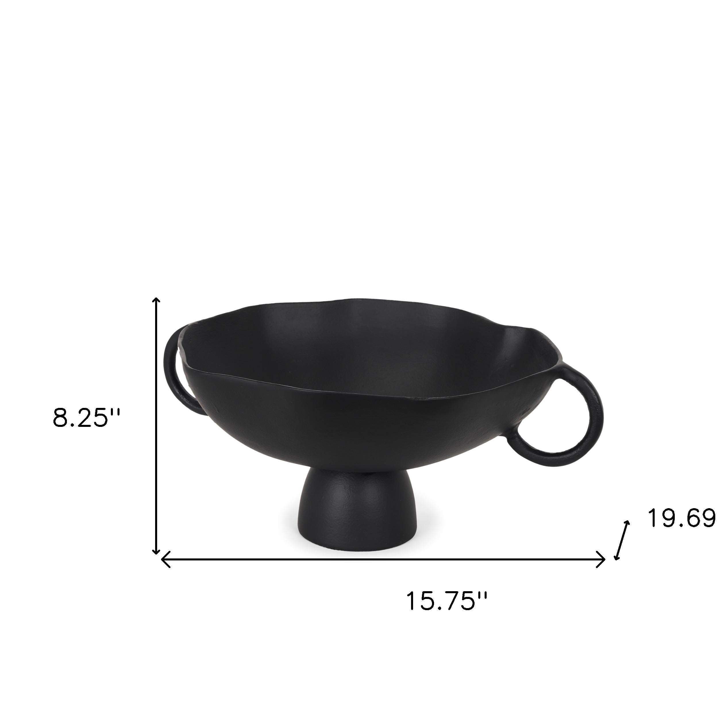 16" Black Metal Wavy Edge Round Pedestal Centerpiece Bowl With Handles - Kitchen & Dining