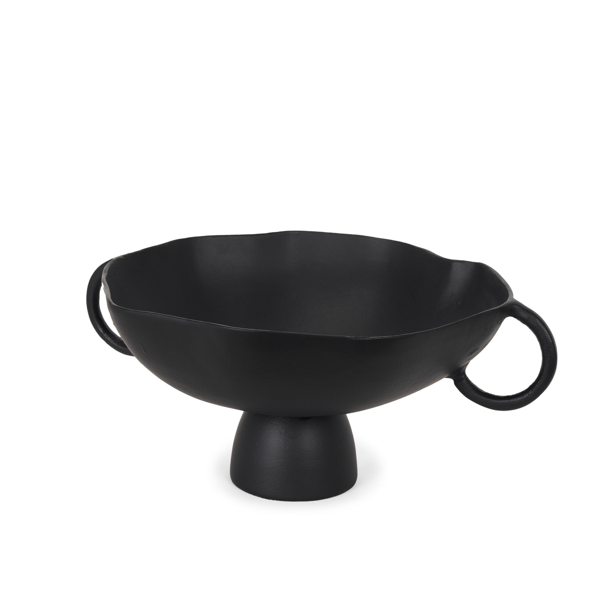 16" Black Metal Wavy Edge Round Pedestal Centerpiece Bowl With Handles - Kitchen & Dining