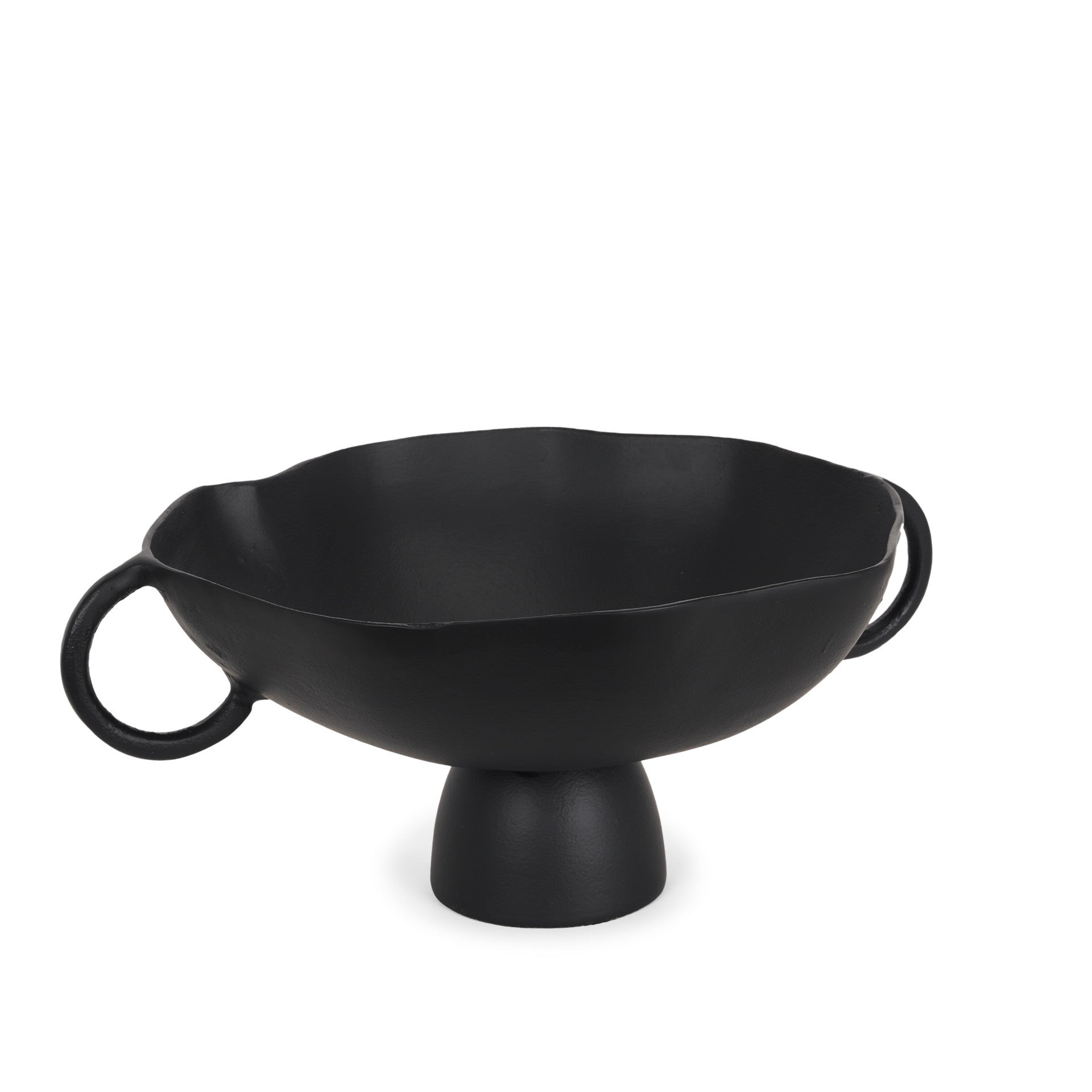 16" Black Metal Wavy Edge Round Pedestal Centerpiece Bowl With Handles - Kitchen & Dining