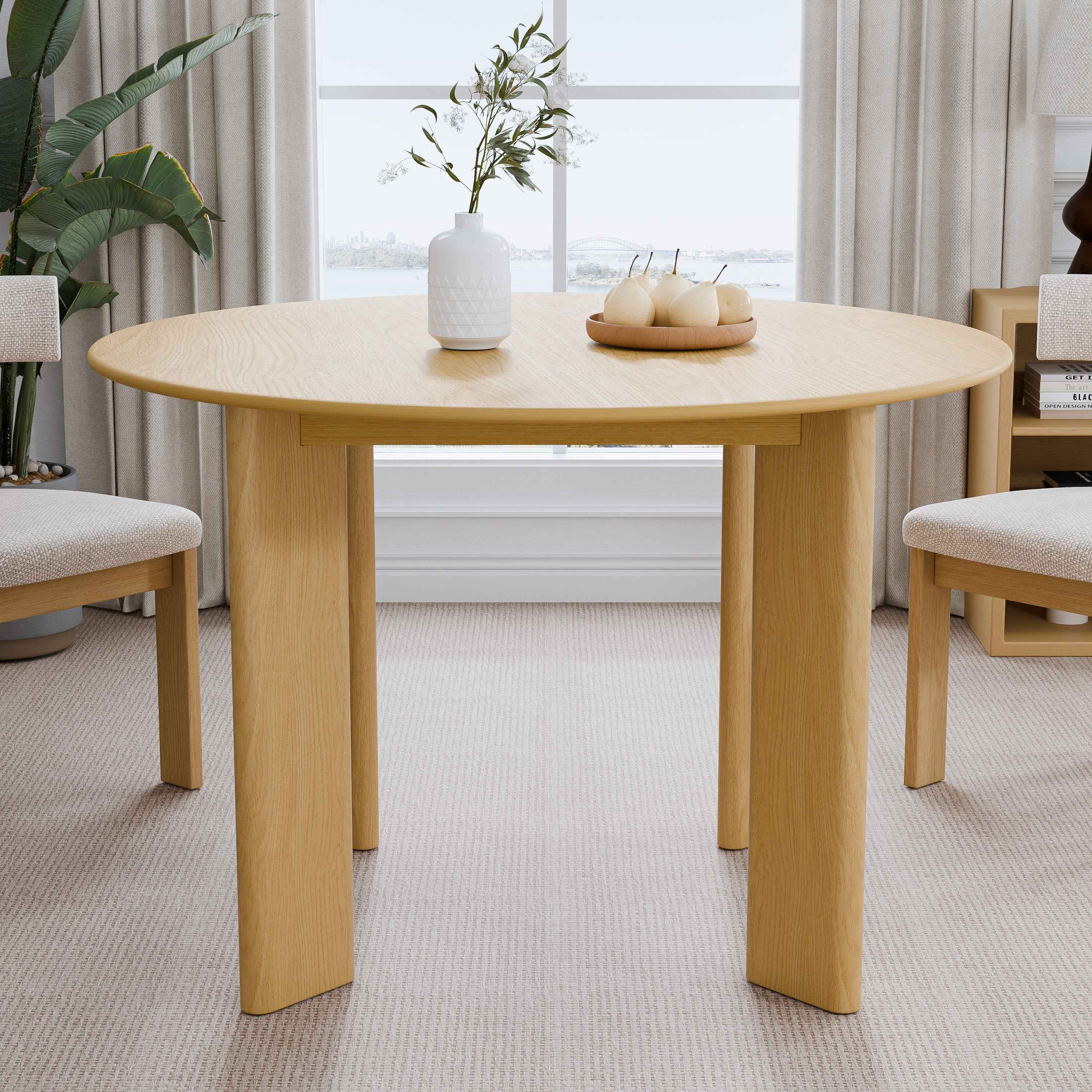 45" Beige Solid Wood Round Top Dining Table