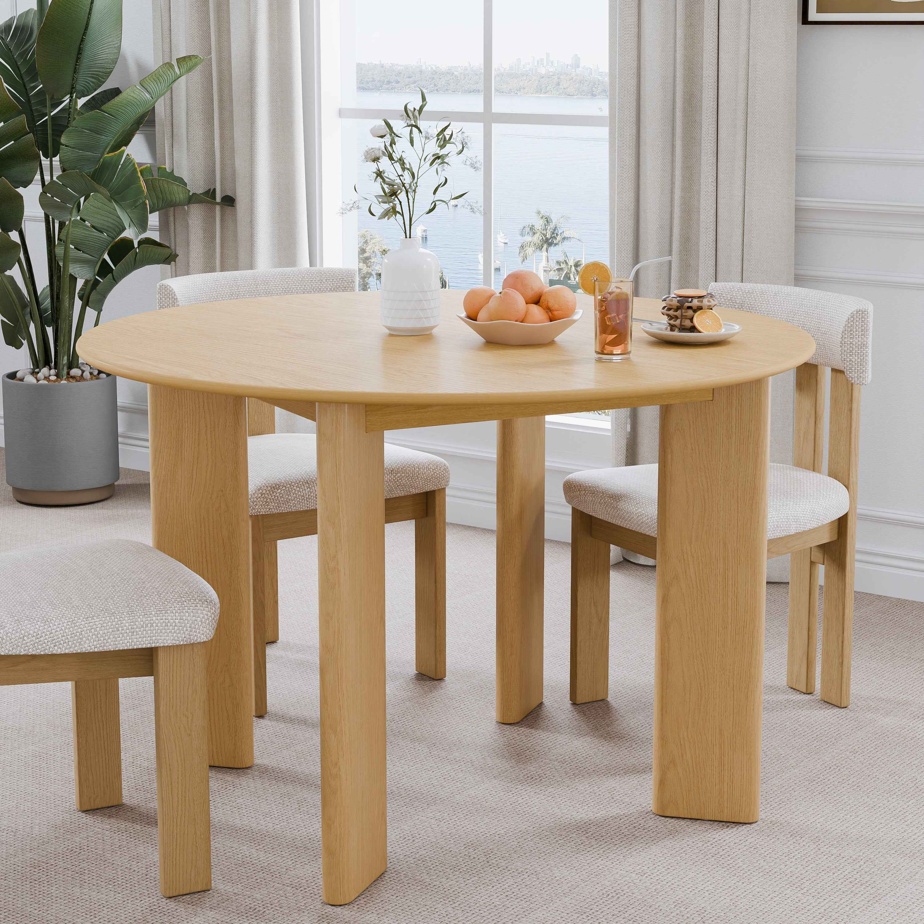 45" Beige Solid Wood Round Top Dining Table