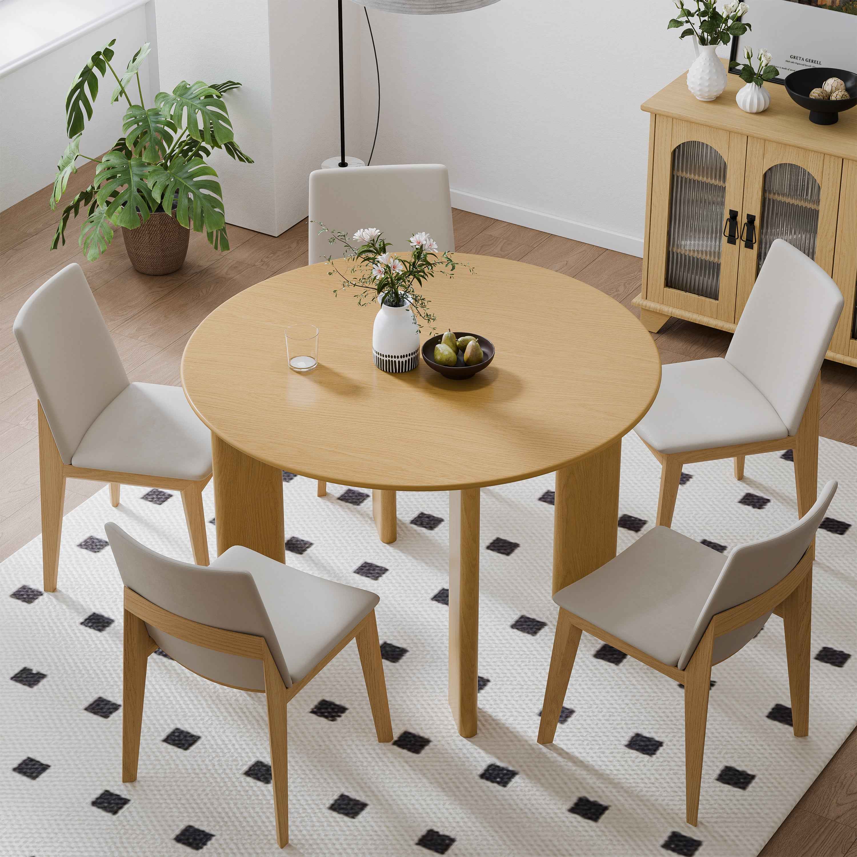 45" Beige Solid Wood Round Top Dining Table