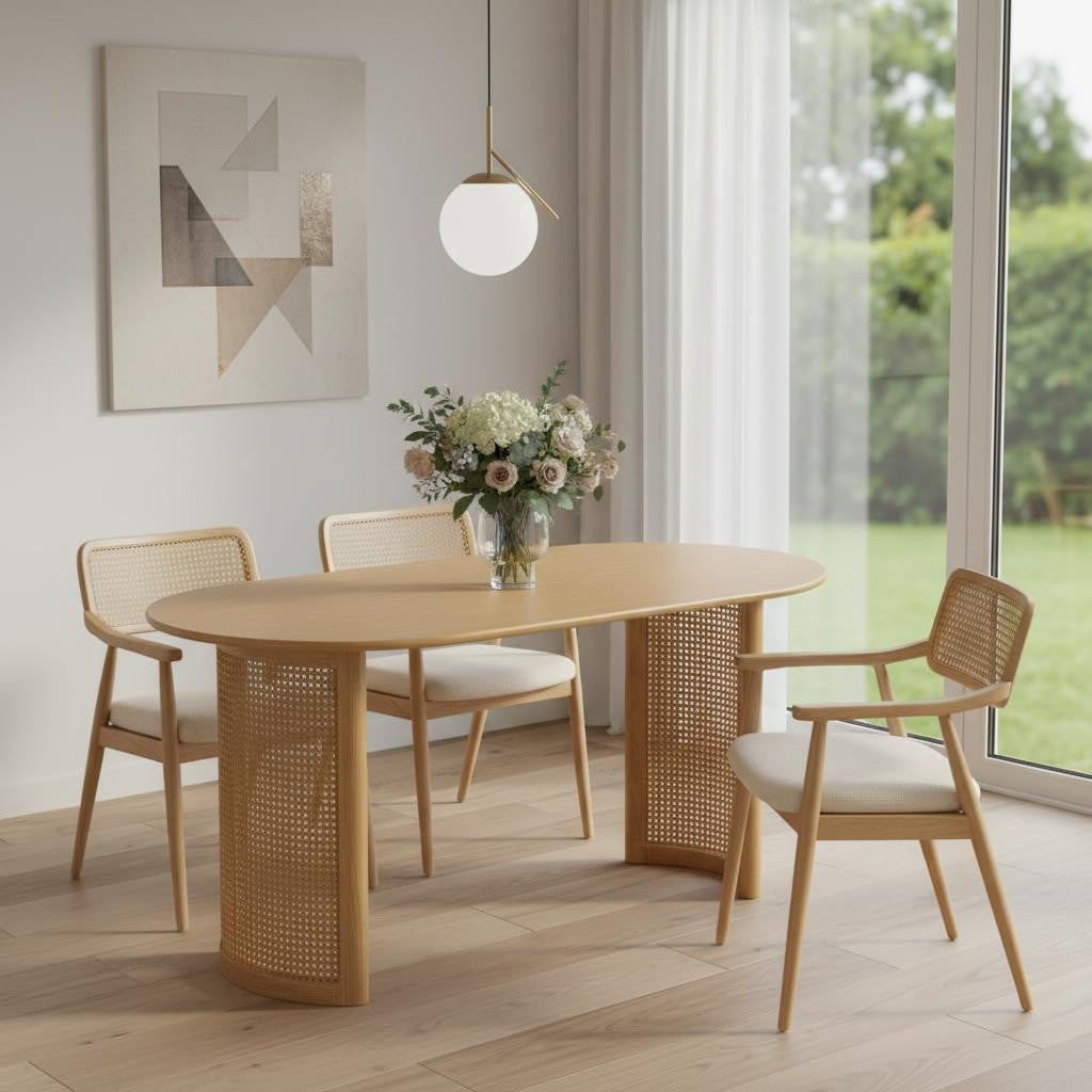 66" Natural Solid Wood Double Pedestal Base Oval Dining Table