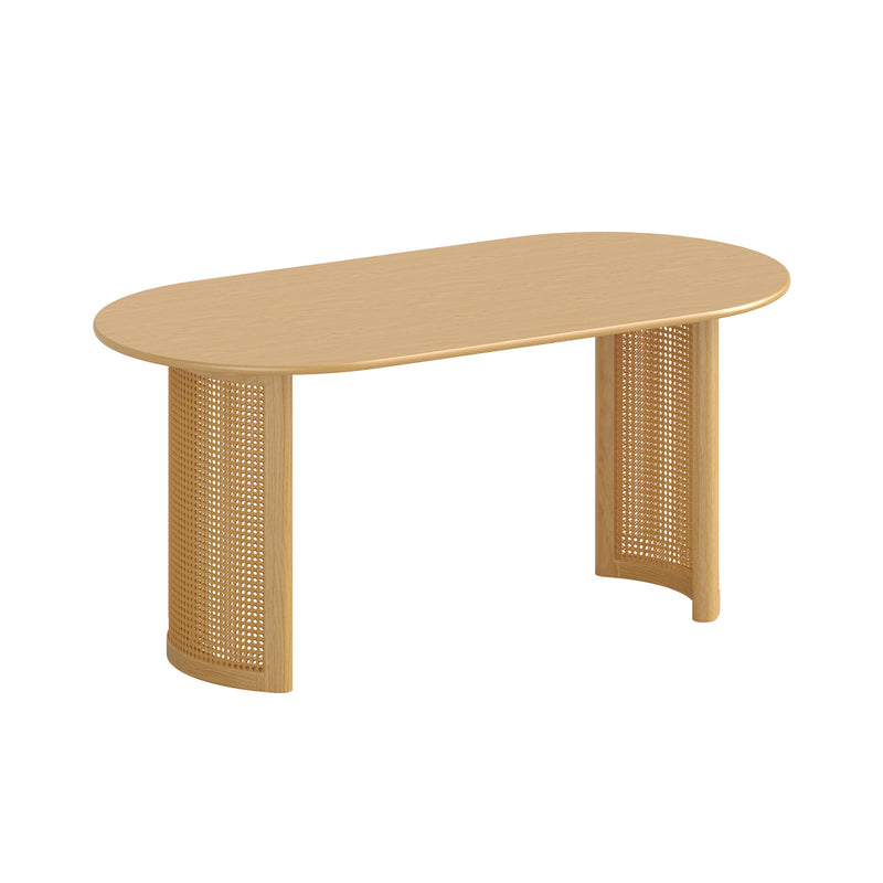 66" Natural Solid Wood Double Pedestal Base Oval Dining Table