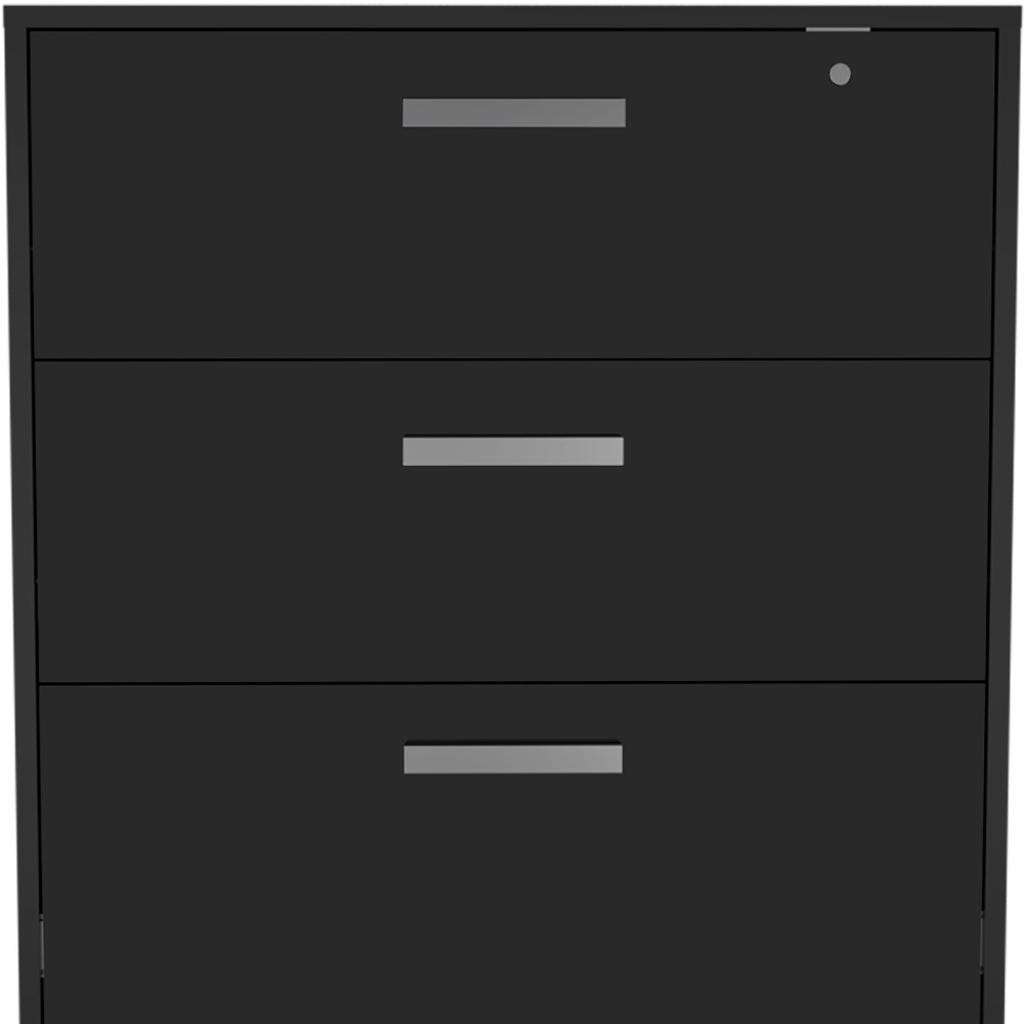 35" Black Wood Three Drawers Filing Cabinet - Office