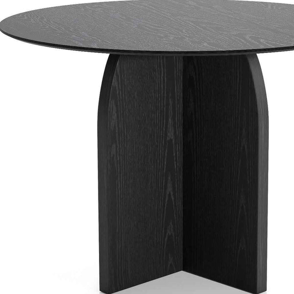 42" Black Solid Wood Pedestal Base Round Top Dining Table