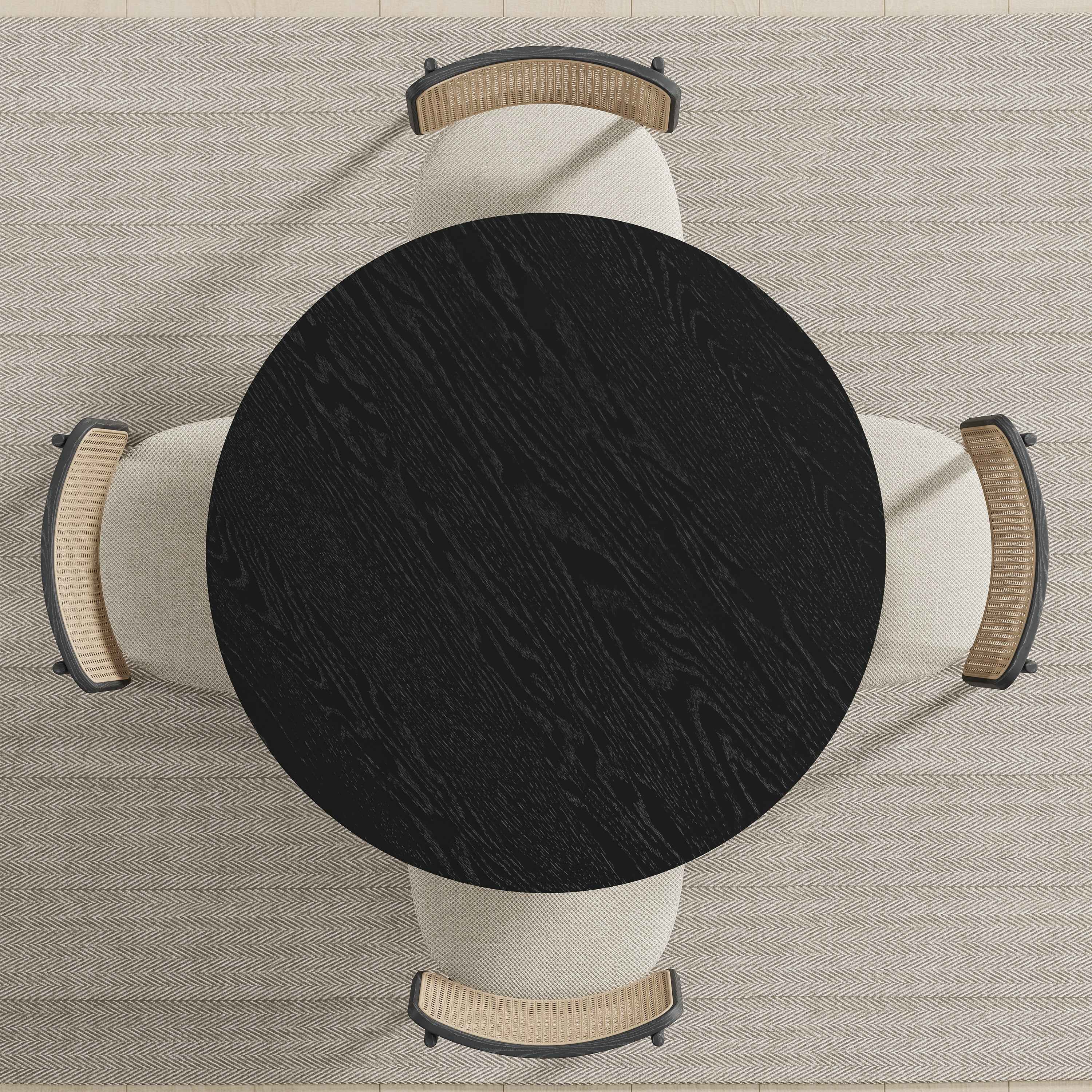 42" Black Solid Wood Pedestal Base Round Top Dining Table