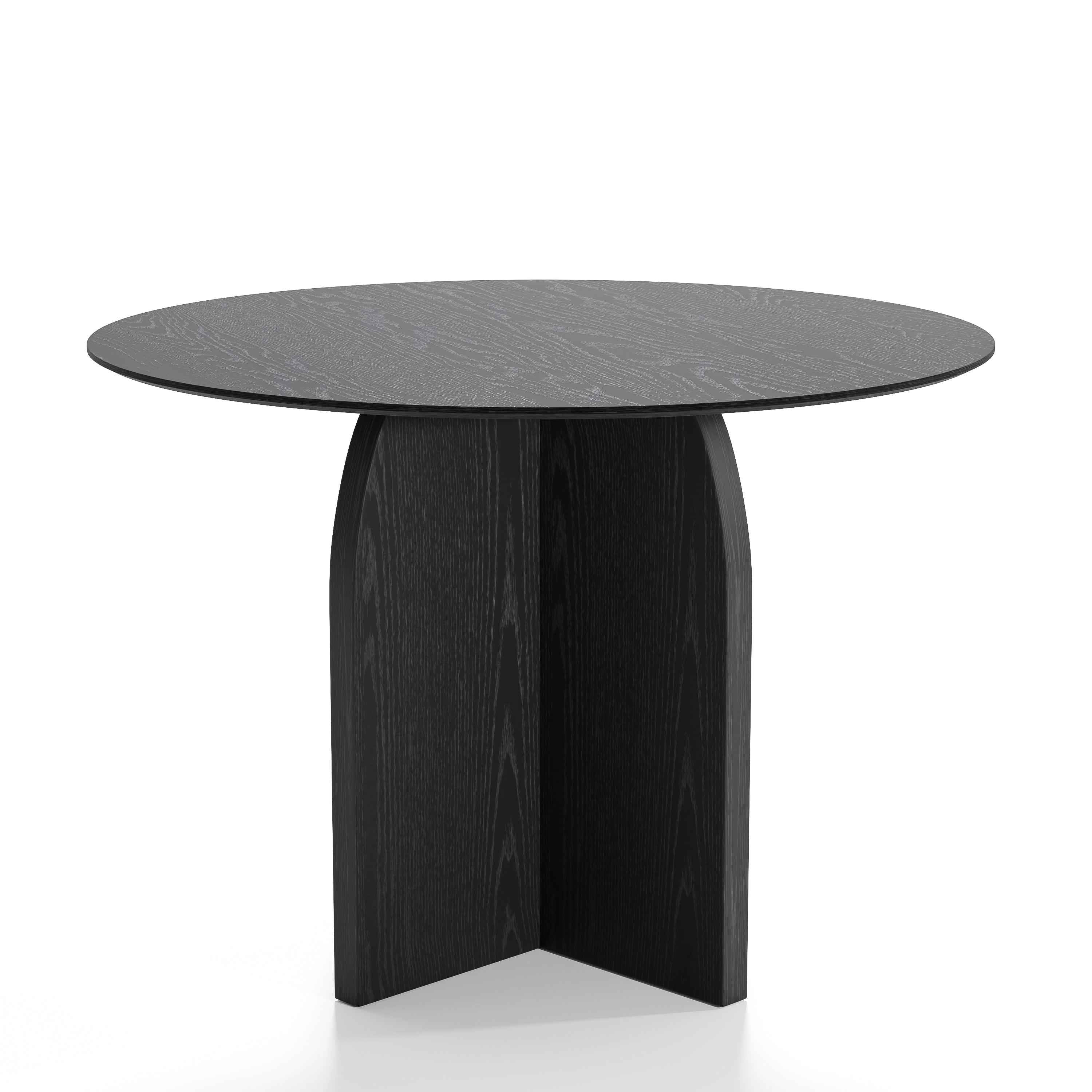 42" Black Solid Wood Pedestal Base Round Top Dining Table