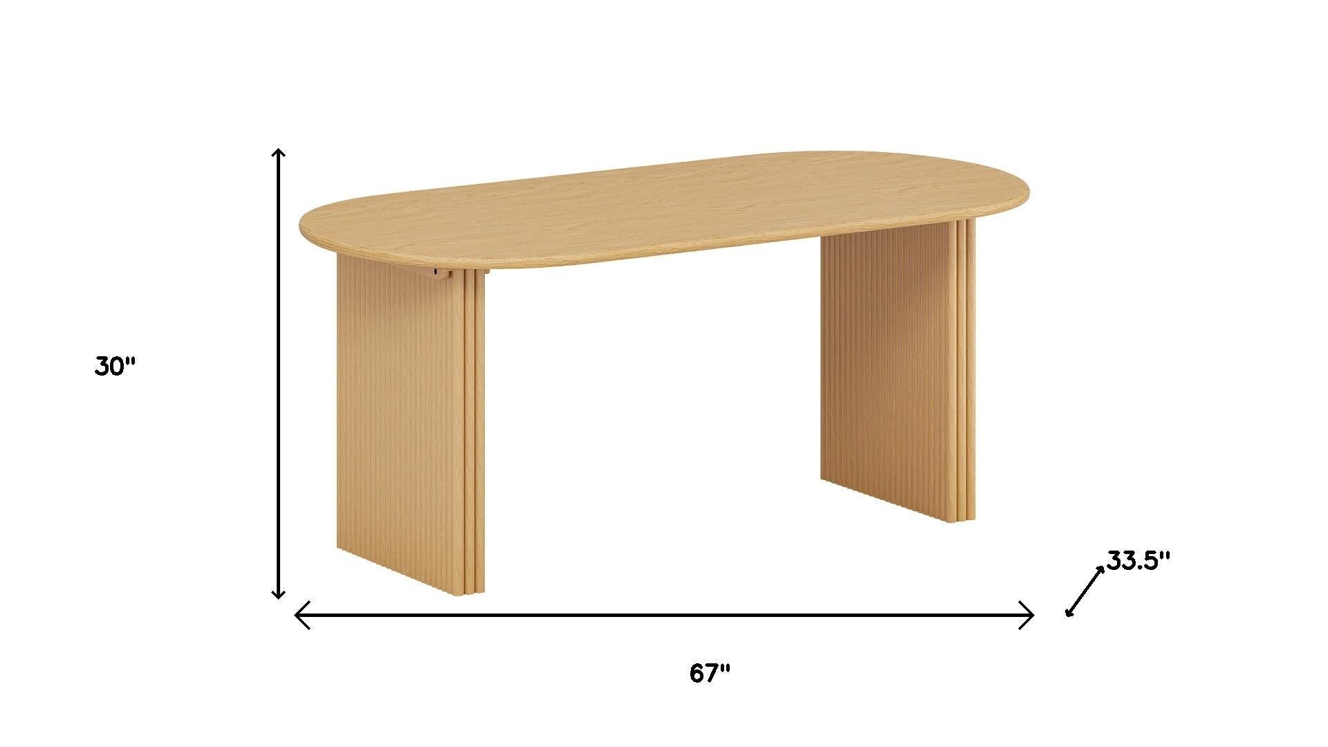 67" Natural Solid Wood Mirrored Double Pedestal Base Oval Dining Table