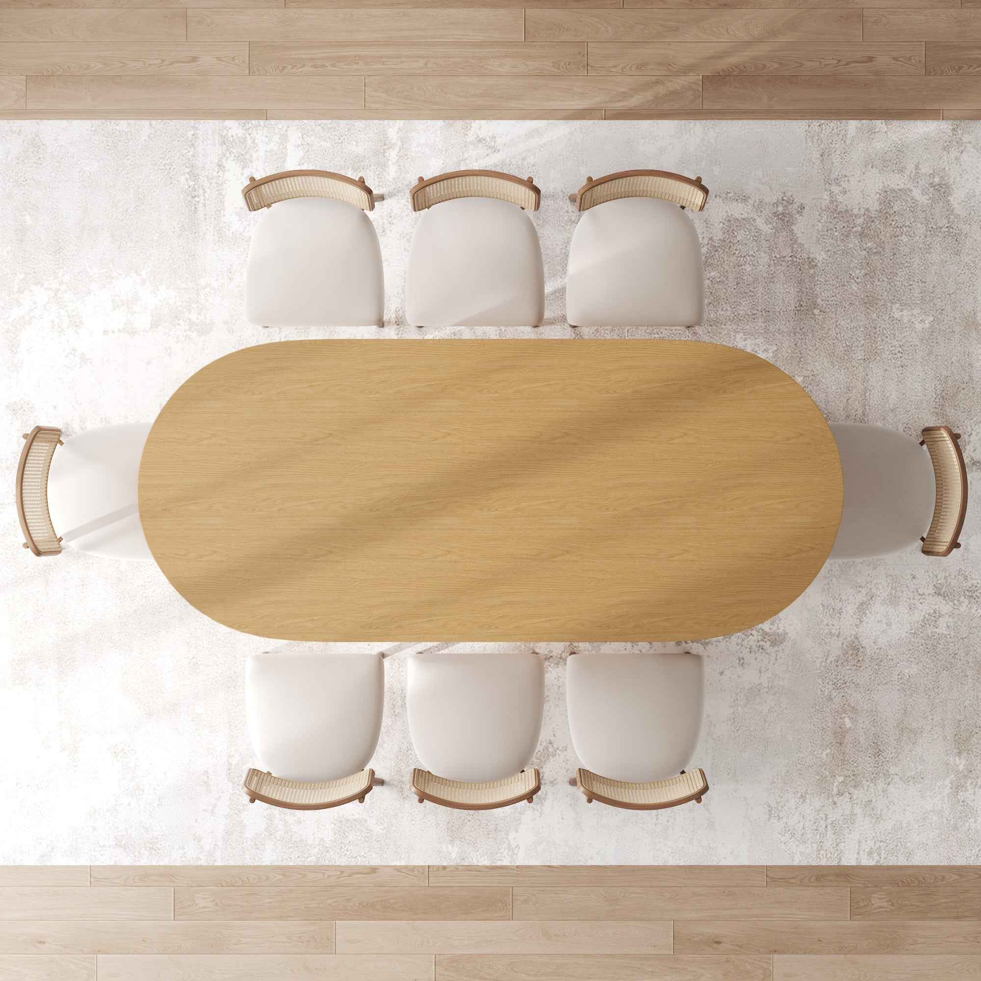 79" Natural Solid Wood Mirrored Double Pedestal Base Oval Dining Table