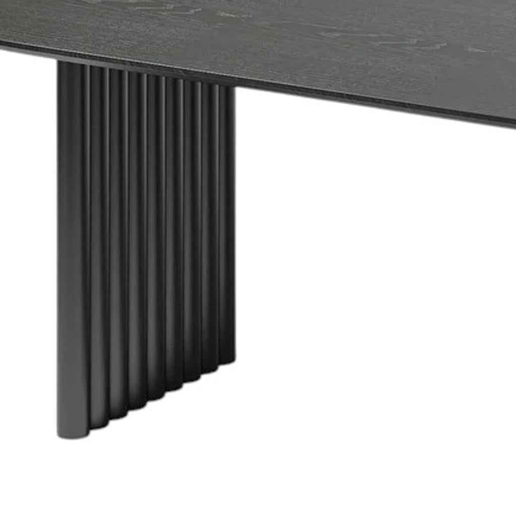 67" Black Solid Wood Mirrored Double Pedestal Base Oval Dining Table