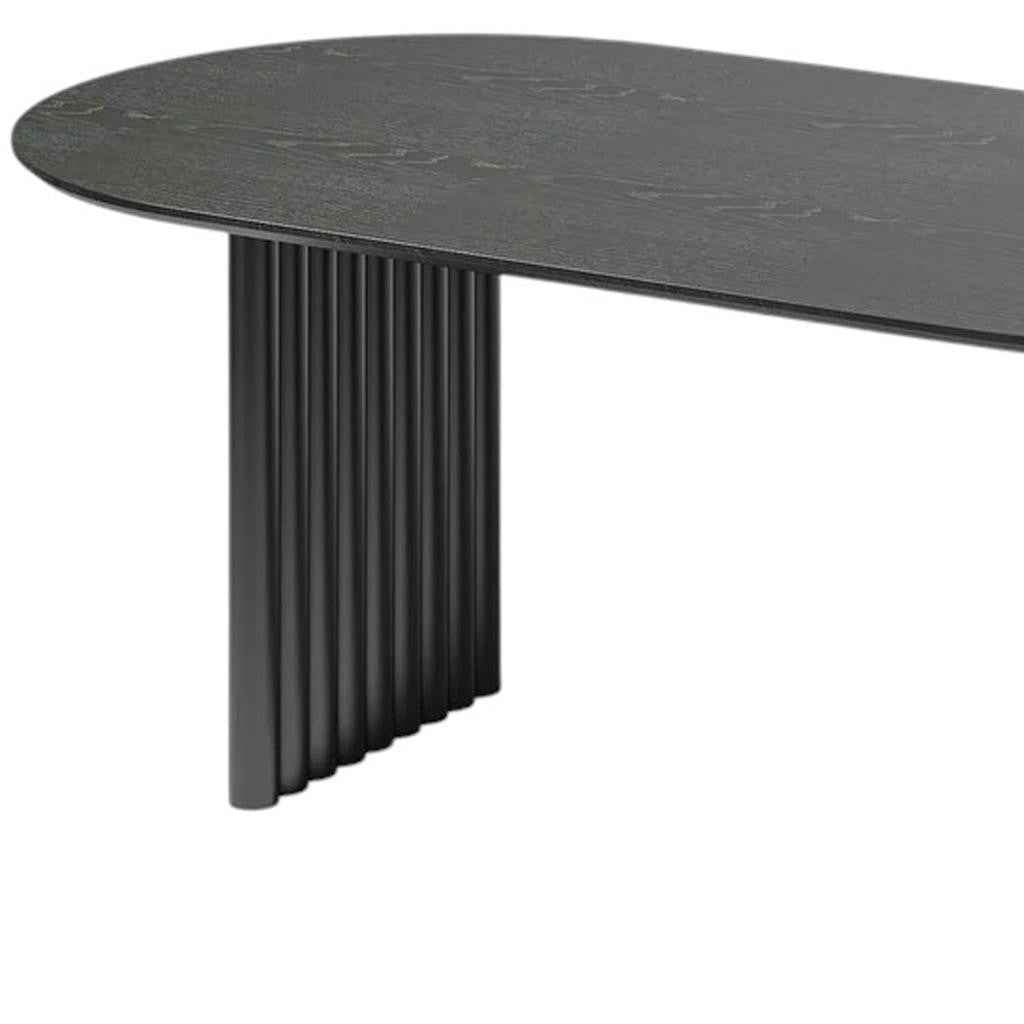 67" Black Solid Wood Mirrored Double Pedestal Base Oval Dining Table