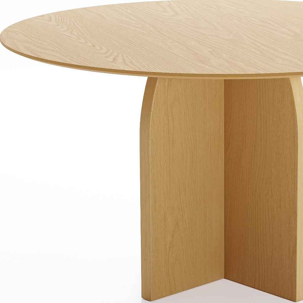 52" Beige Solid Wood Pedestal Base Round Top Dining Table