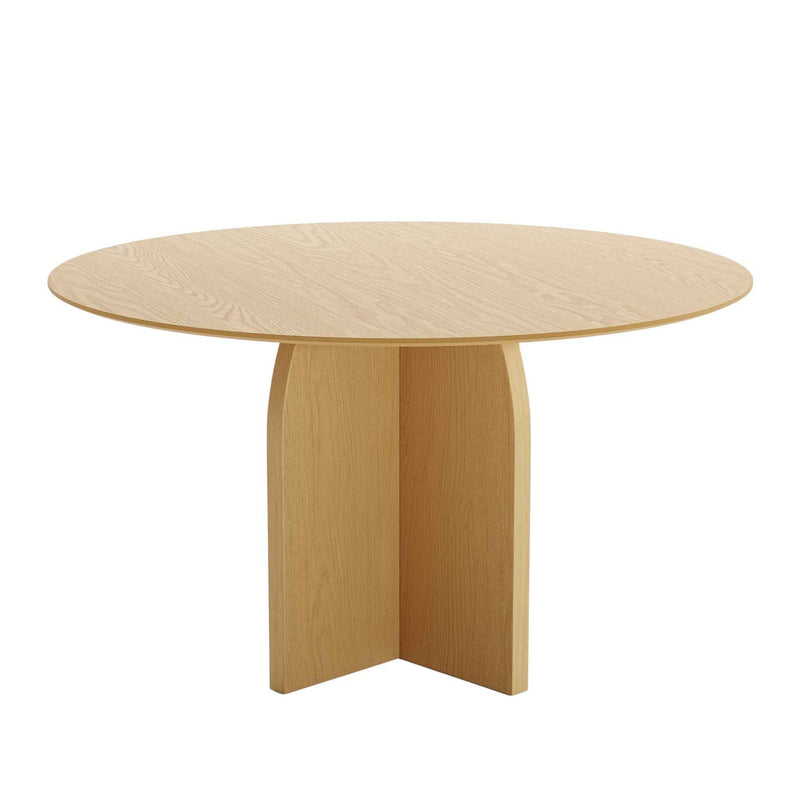 52" Beige Solid Wood Pedestal Base Round Top Dining Table