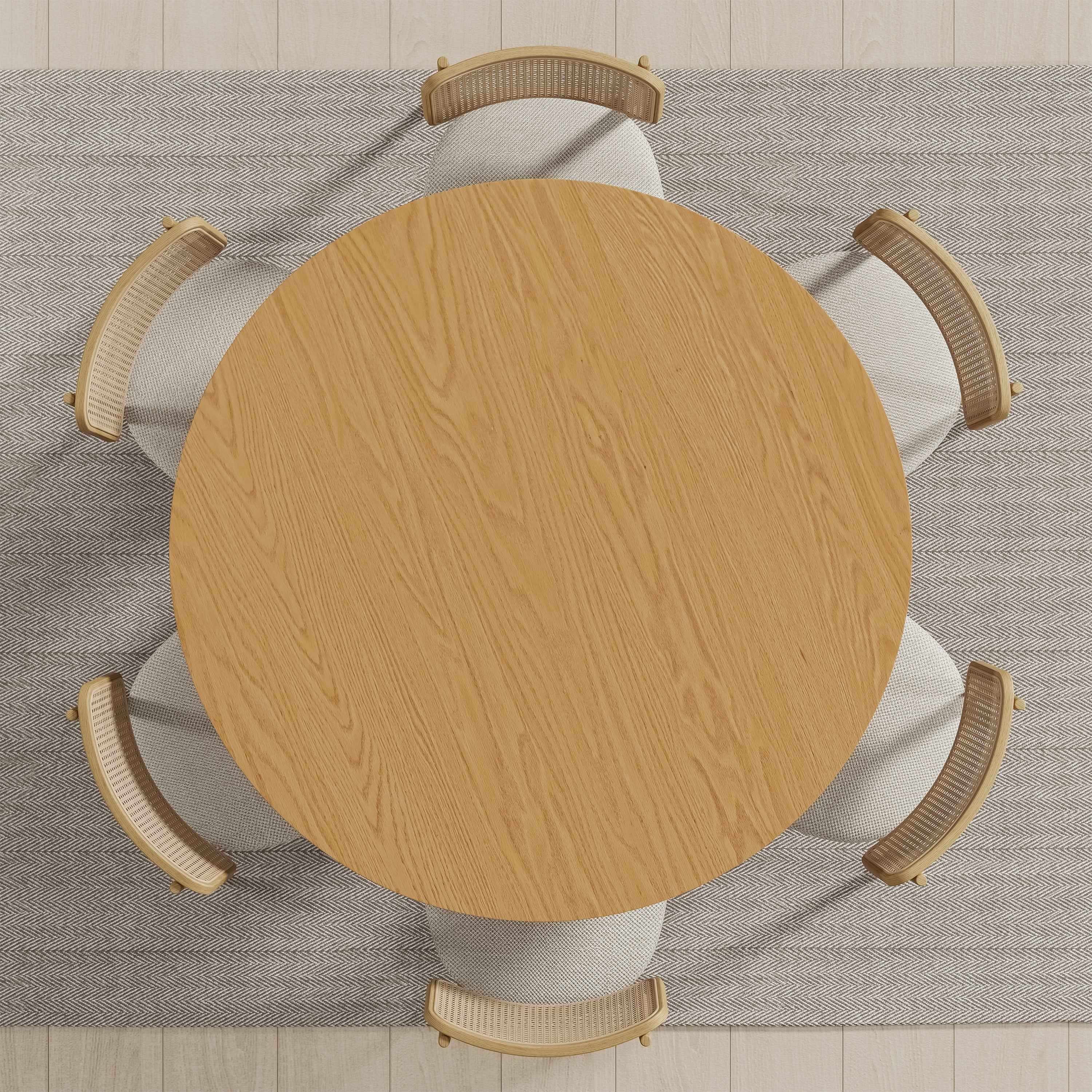 52" Beige Solid Wood Pedestal Base Round Top Dining Table